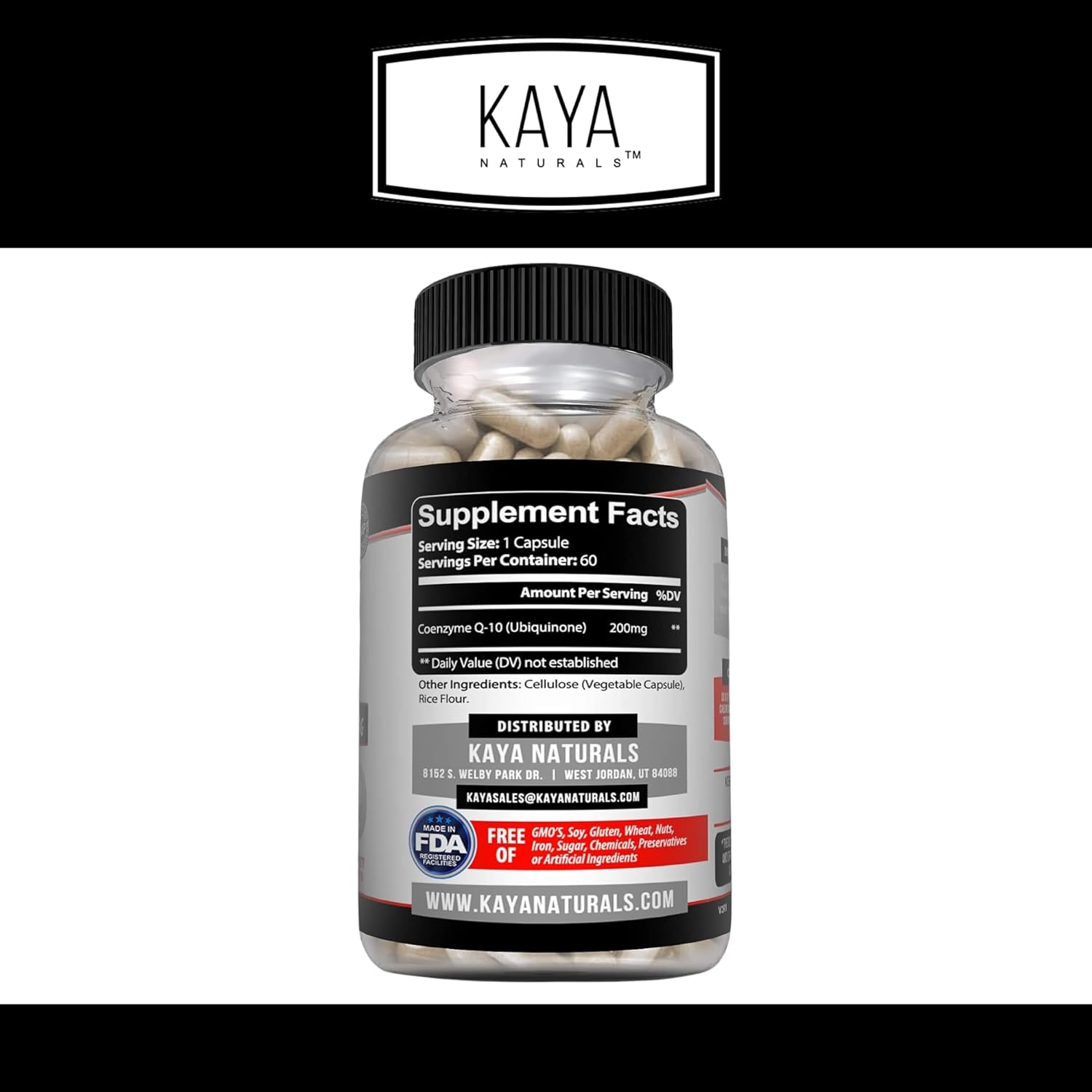 Kaya Naturals CoQ10 Antioxidant Supplement - Supports Heart Health, Blood Pressure, and Immune Function - 60 Veggie Capsules for Daily Energy Production