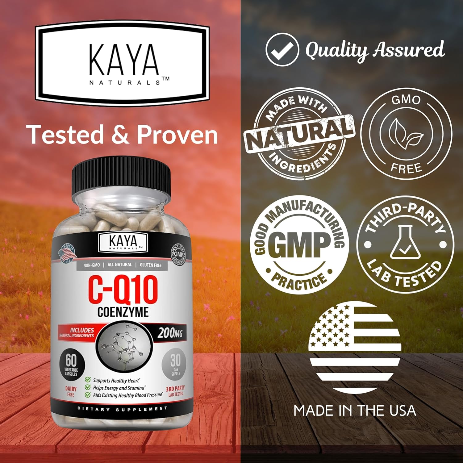 Kaya Naturals CoQ10 Antioxidant Supplement - Supports Heart Health, Blood Pressure, and Immune Function - 60 Veggie Capsules for Daily Energy Production