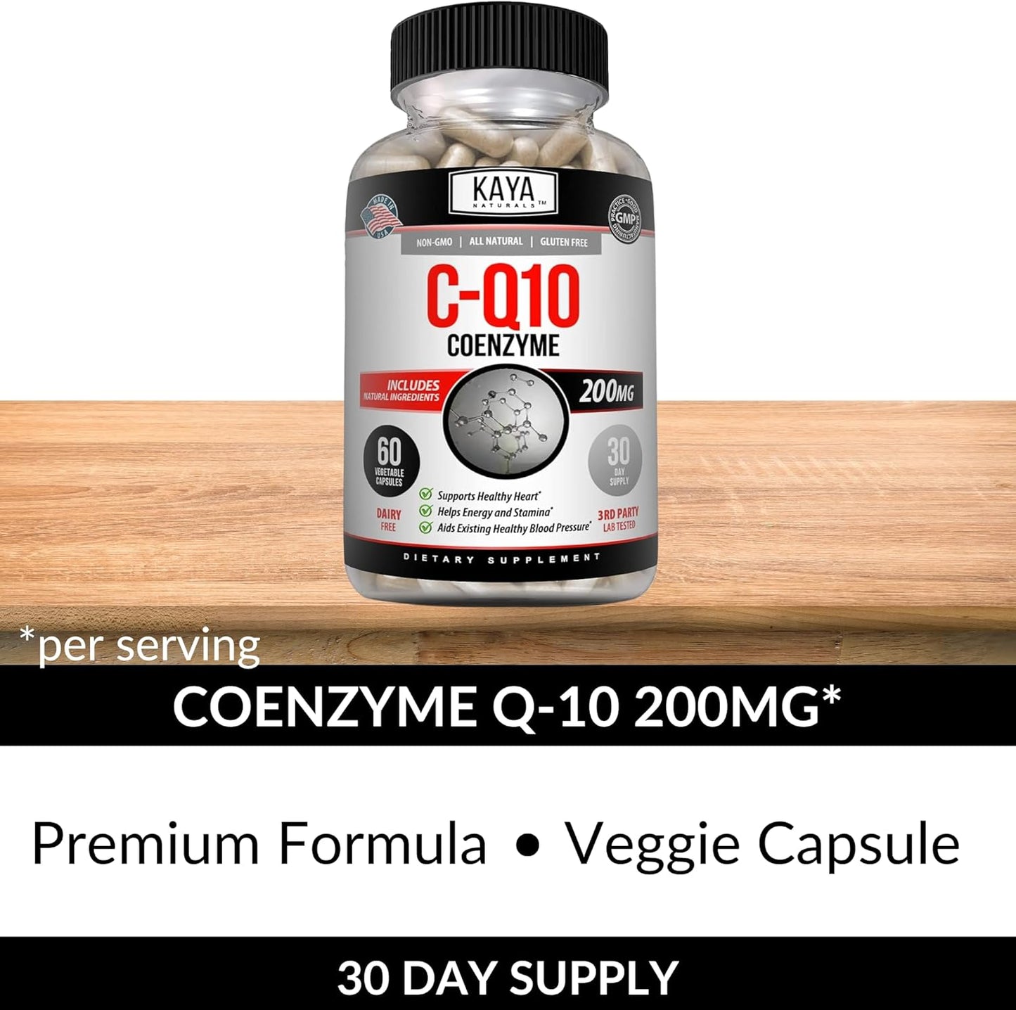 Kaya Naturals CoQ10 Antioxidant Supplement - Supports Heart Health, Blood Pressure, and Immune Function - 60 Veggie Capsules for Daily Energy Production