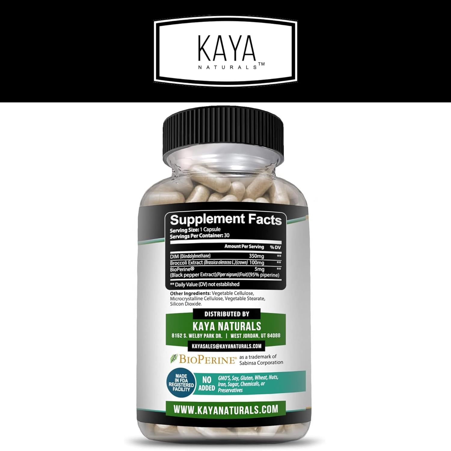 Kaya Naturals DIM Ultra Capsules - Hormonal Support Supplement for Women and Men - Contains Broccoli Extract & BioPerine - Supports Acne, Menopause, Prostate Health