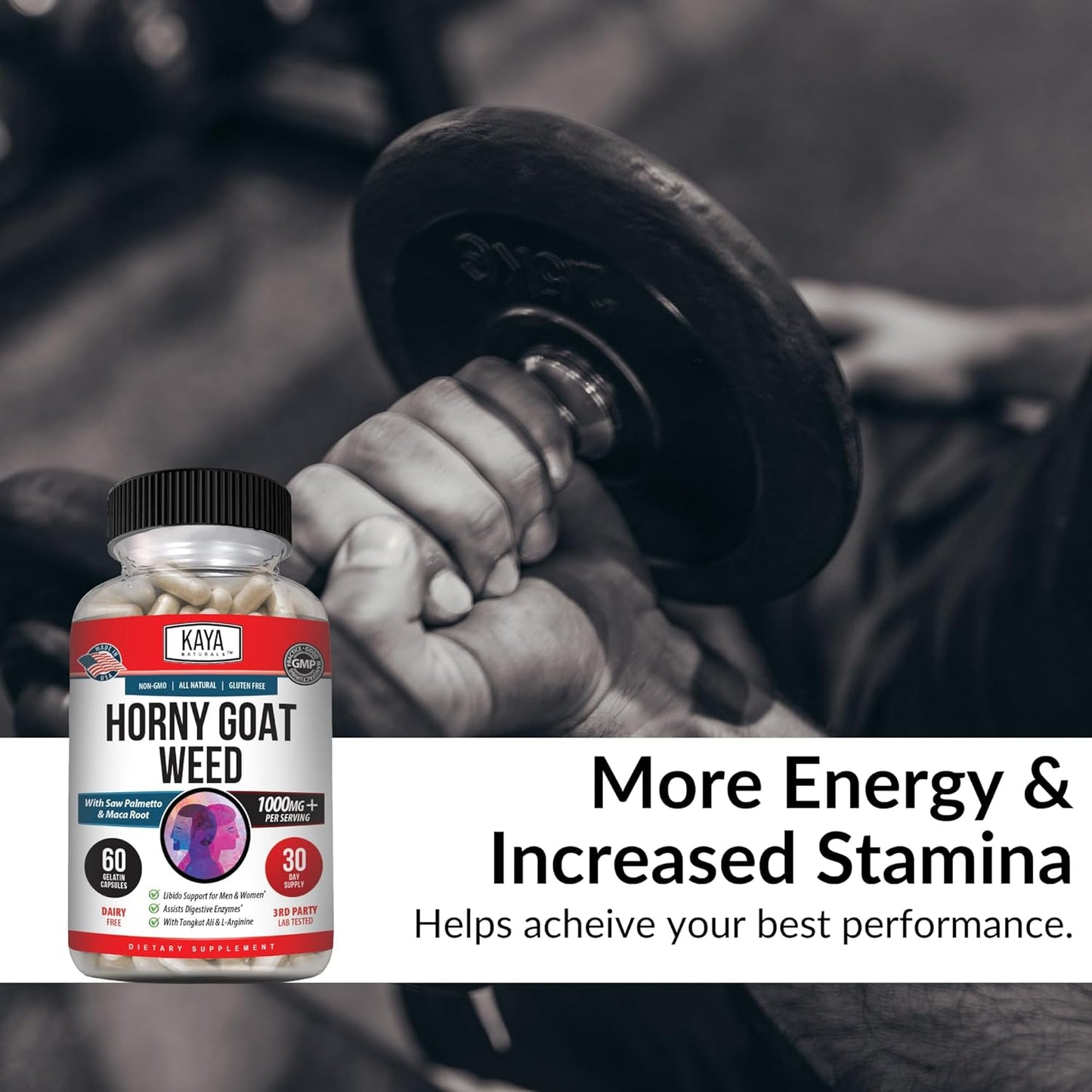 Kaya Naturals Horny Goat Weed with Maca, Saw Palmetto, Ginseng, Arginine and Vitamins - 60 Count