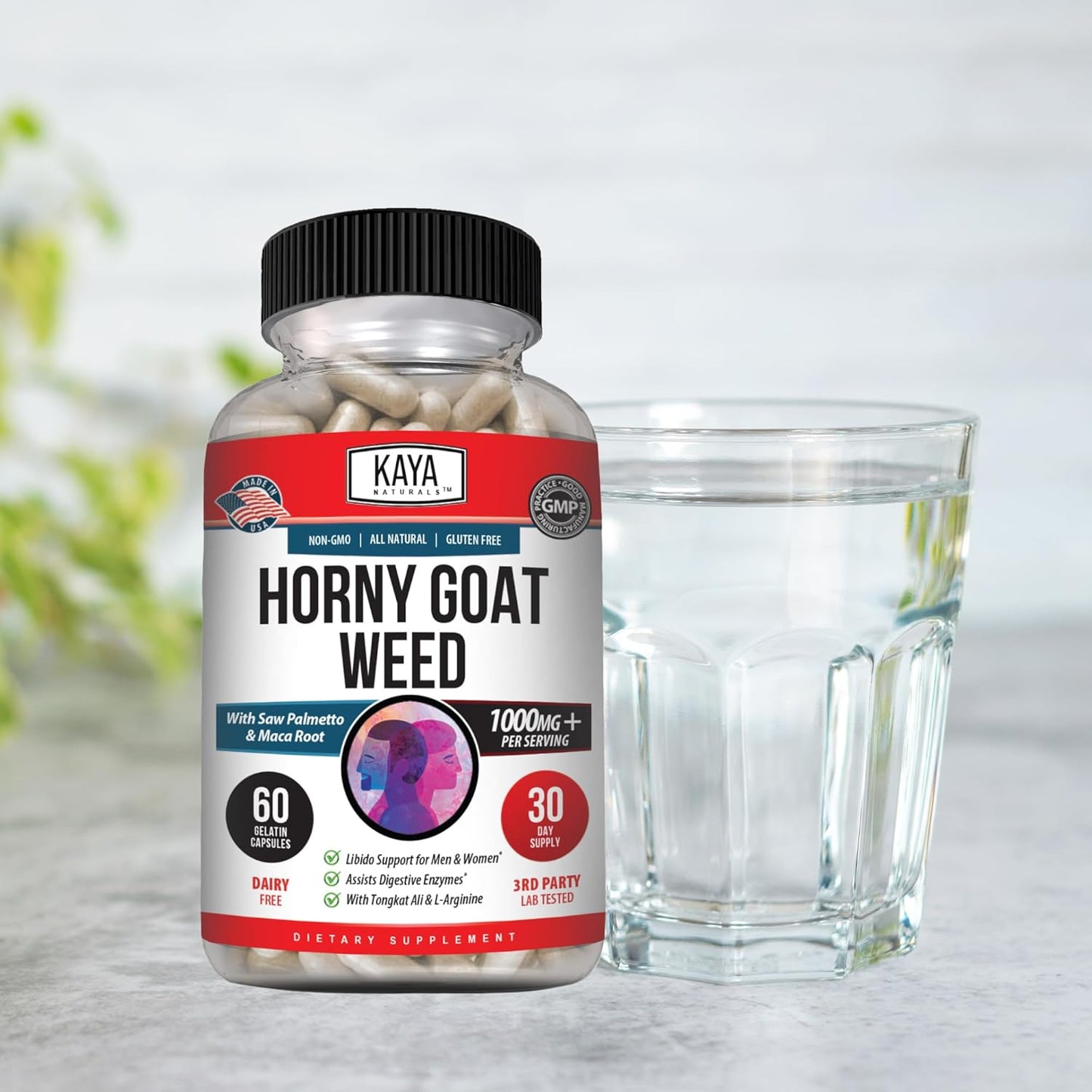 Kaya Naturals Horny Goat Weed with Maca, Saw Palmetto, Ginseng, Arginine and Vitamins - 60 Count