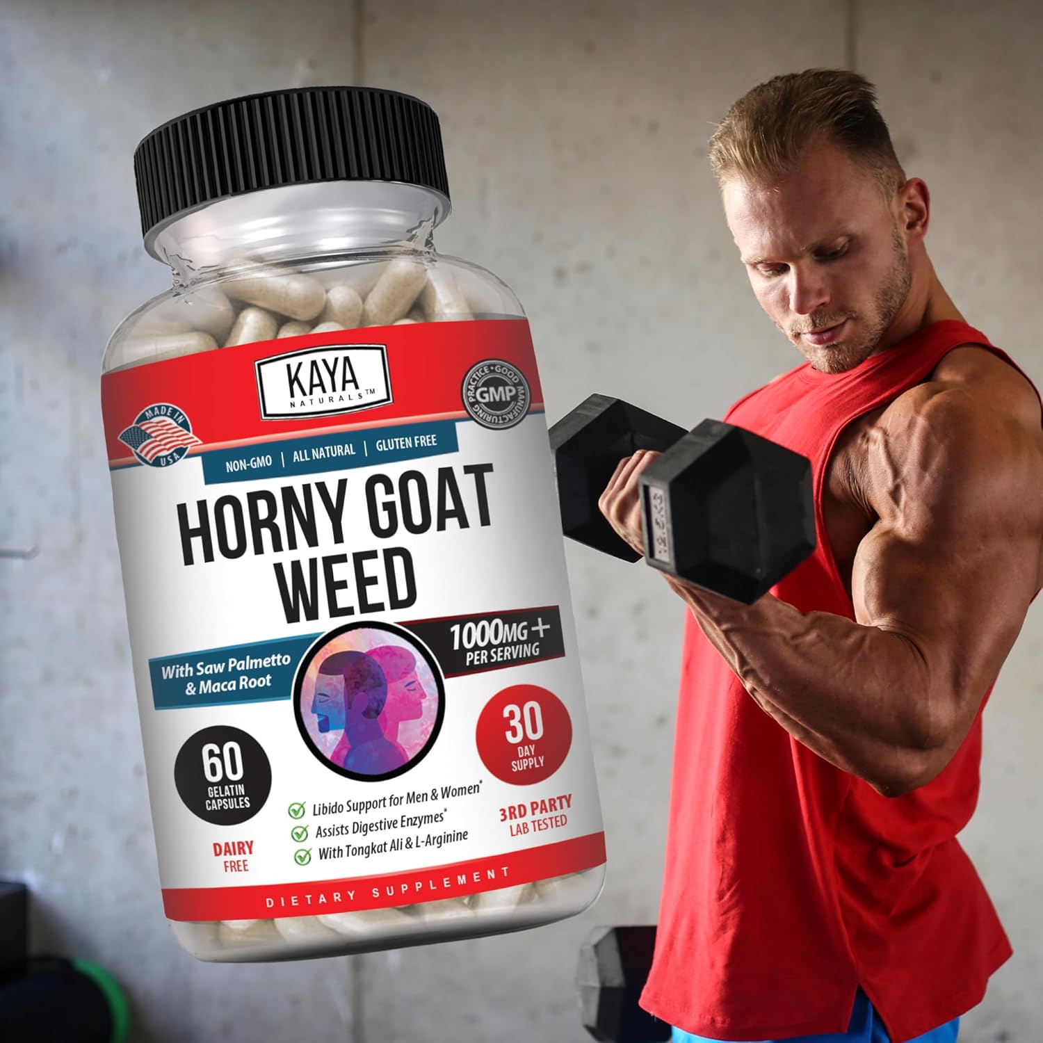 Kaya Naturals Horny Goat Weed with Maca, Saw Palmetto, Ginseng, Arginine and Vitamins - 60 Count