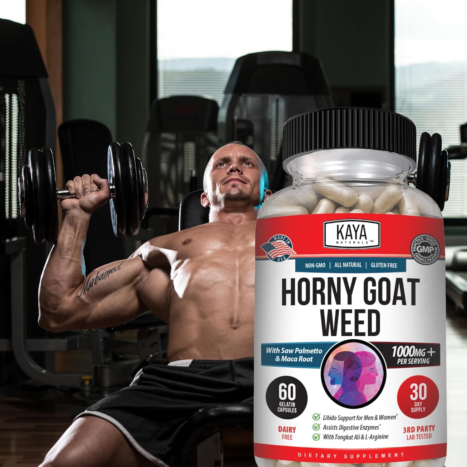 Kaya Naturals Horny Goat Weed with Maca, Saw Palmetto, Ginseng, Arginine and Vitamins - 60 Count