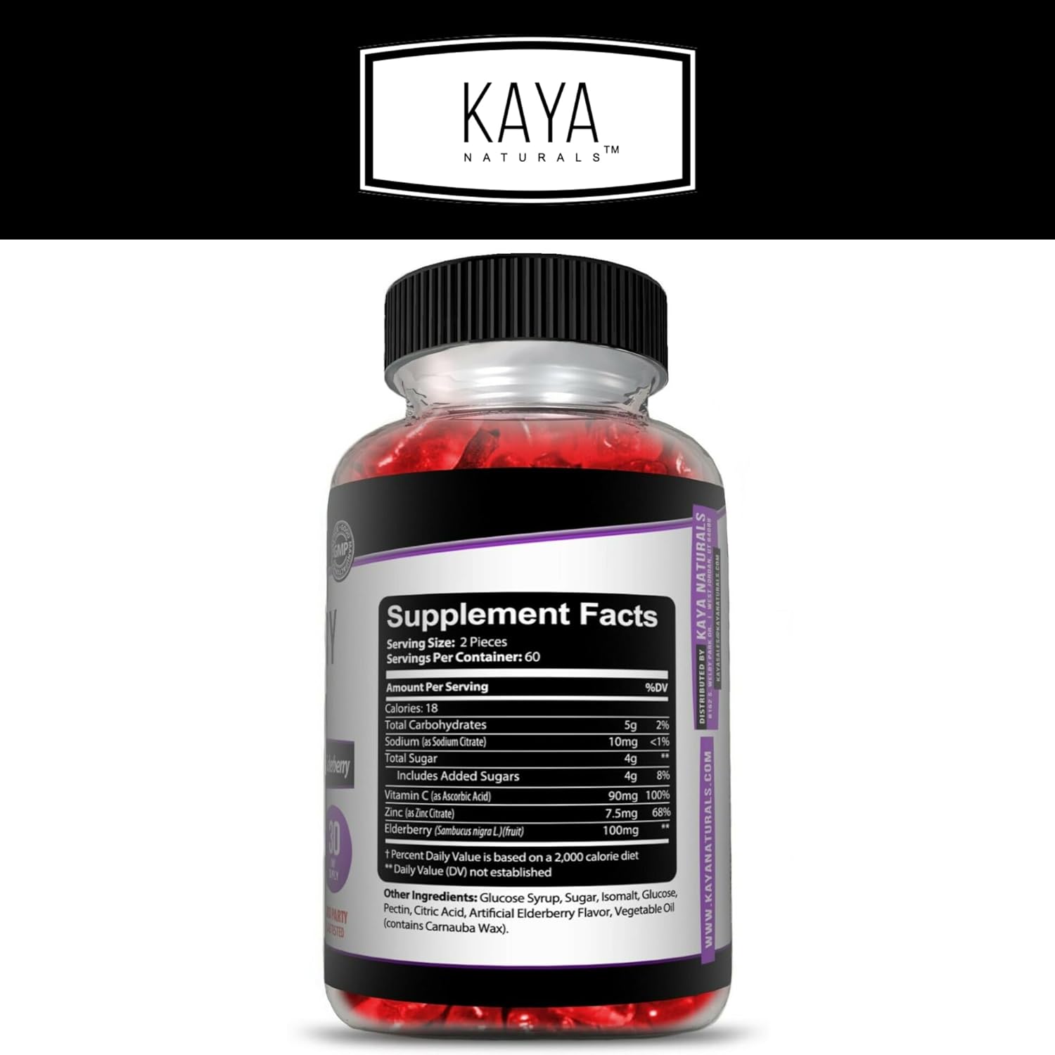 Kaya Naturals Immune Support Gummies - Boost Immunity with Vitamins A, C, D, E, Elderberry, Zinc, Electrolytes - Non-GMO Lemon Flavor - 60 Count