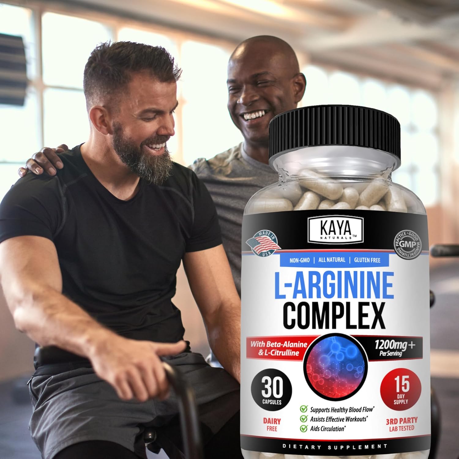 Kaya Naturals L-Arginine Herbal Supplement - Boost Energy, Nighttime Performance - 60 Capsules