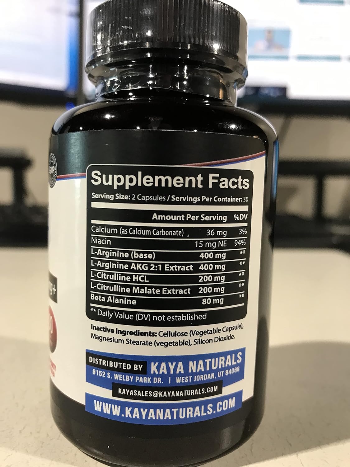 Kaya Naturals L-Arginine Herbal Supplement - Boost Energy, Nighttime Performance - 60 Capsules