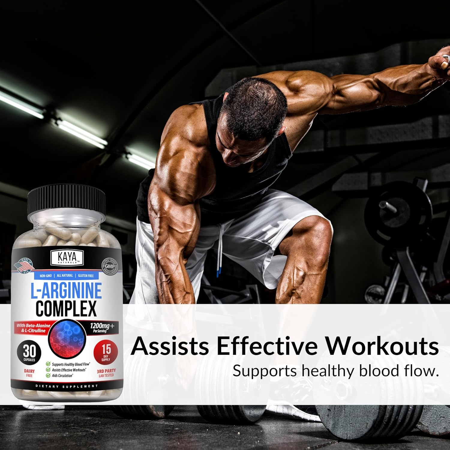 Kaya Naturals L-Arginine Herbal Supplement - Boost Energy, Nighttime Performance - 60 Capsules