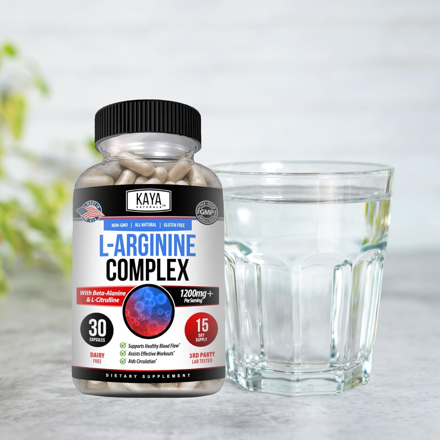 Kaya Naturals L-Arginine Herbal Supplement - Boost Energy, Nighttime Performance - 60 Capsules