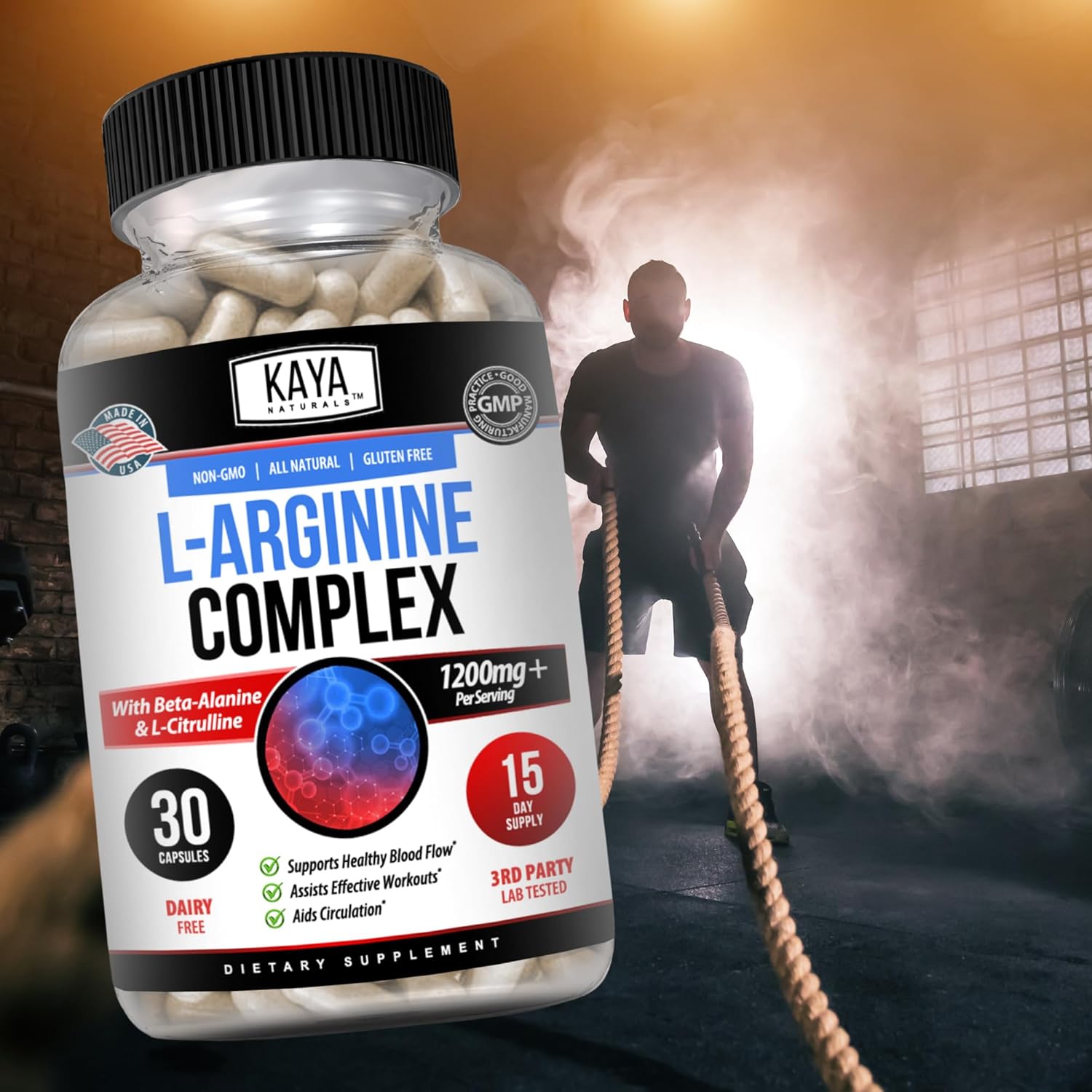 Kaya Naturals L-Arginine Herbal Supplement - Boost Energy, Nighttime Performance - 60 Capsules