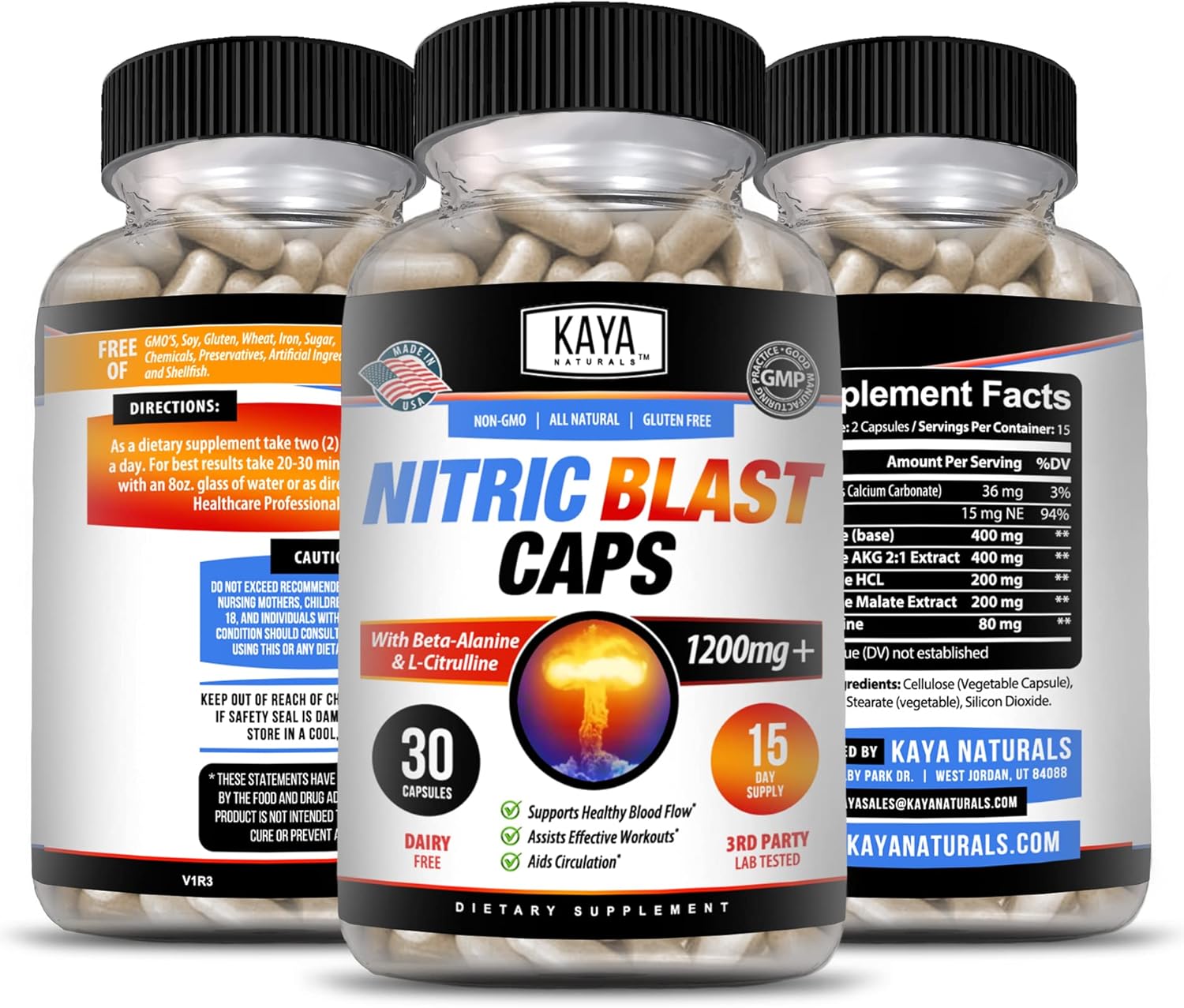 Kaya Naturals Nitric Blast Herbal Supplement - Boost Energy and Performance Naturally with Pre-Workout Formula - 30 Count Pack