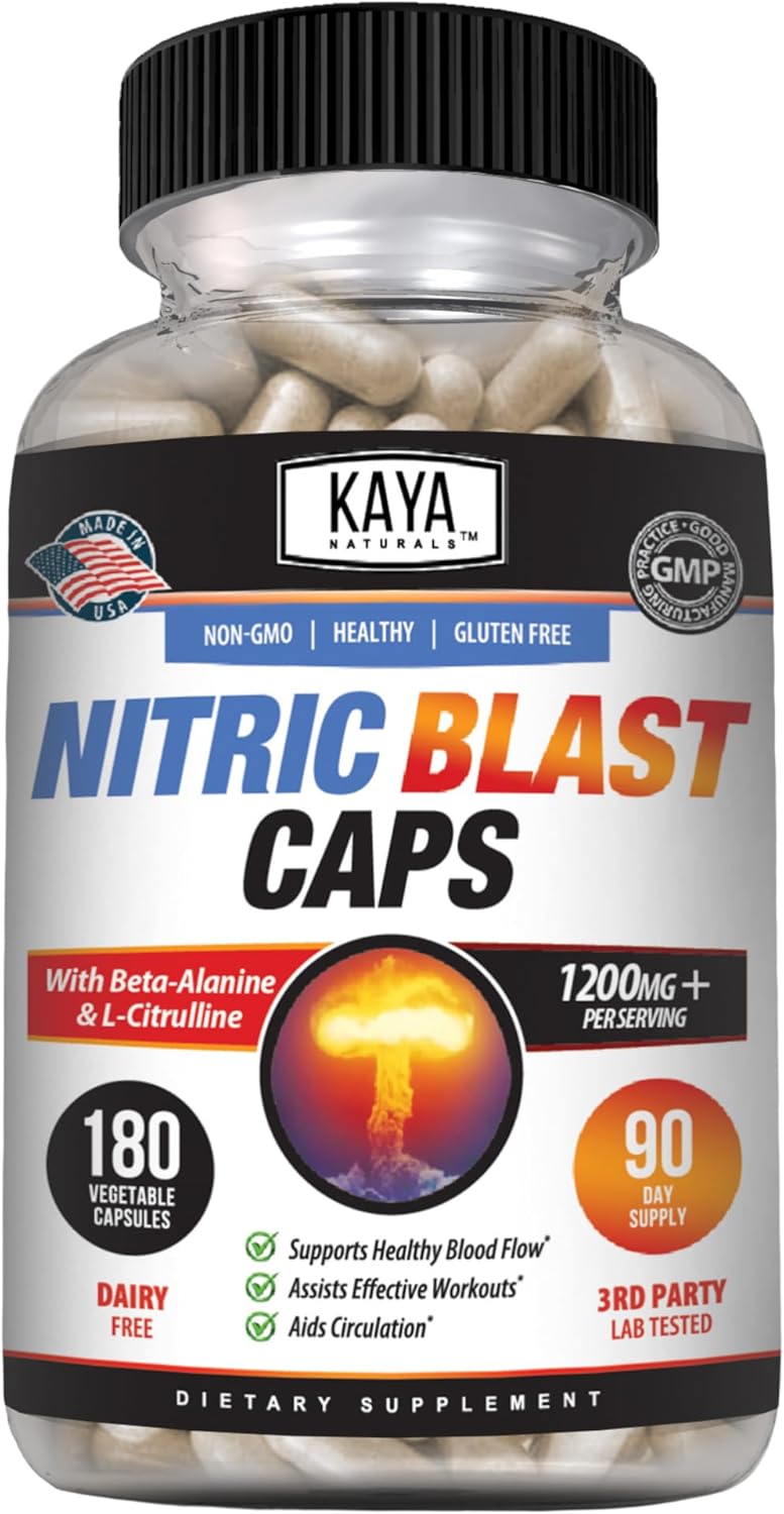 Kaya Naturals Nitric Blast Herbal Supplement - Boost Energy, Improve Performance, 180 Capsules
