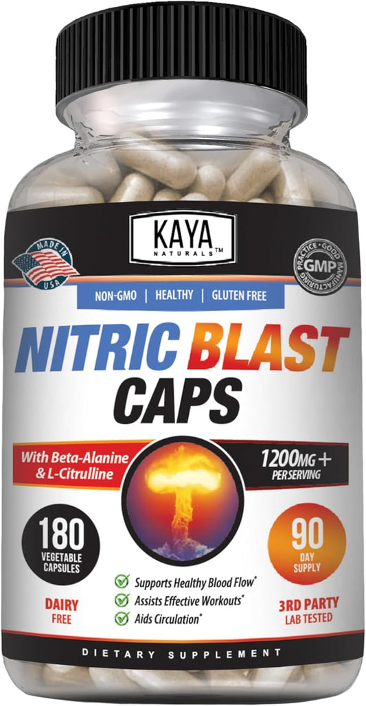 Kaya Naturals Nitric Blast Herbal Supplement - Boost Energy, Improve Performance, 180 Capsules