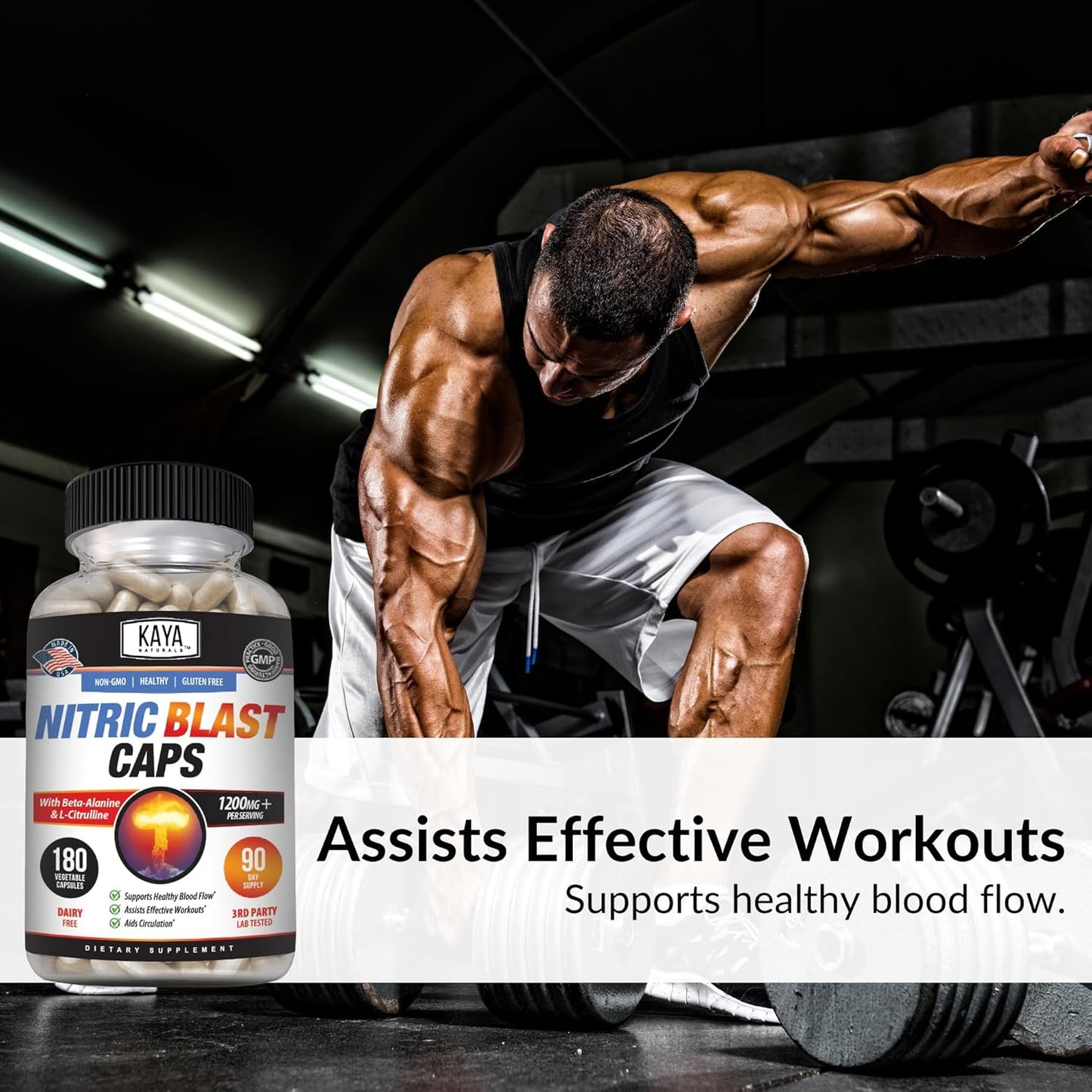 Kaya Naturals Nitric Blast Herbal Supplement - Boost Energy, Improve Performance, 180 Capsules