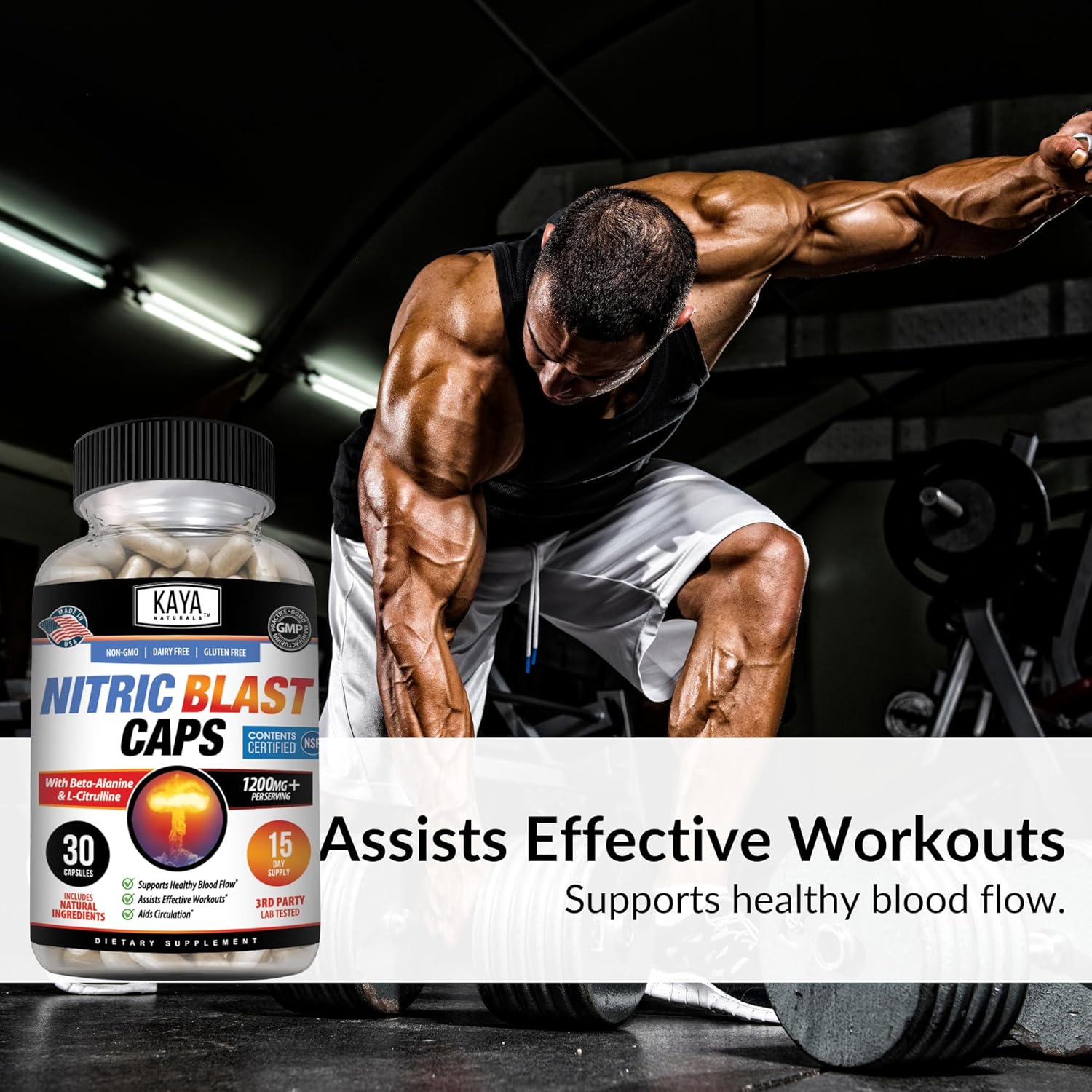 Kaya Naturals Nitric Blast Herbal Supplement - Boost Energy and Performance Naturally with Pre-Workout Formula - 30 Count Pack