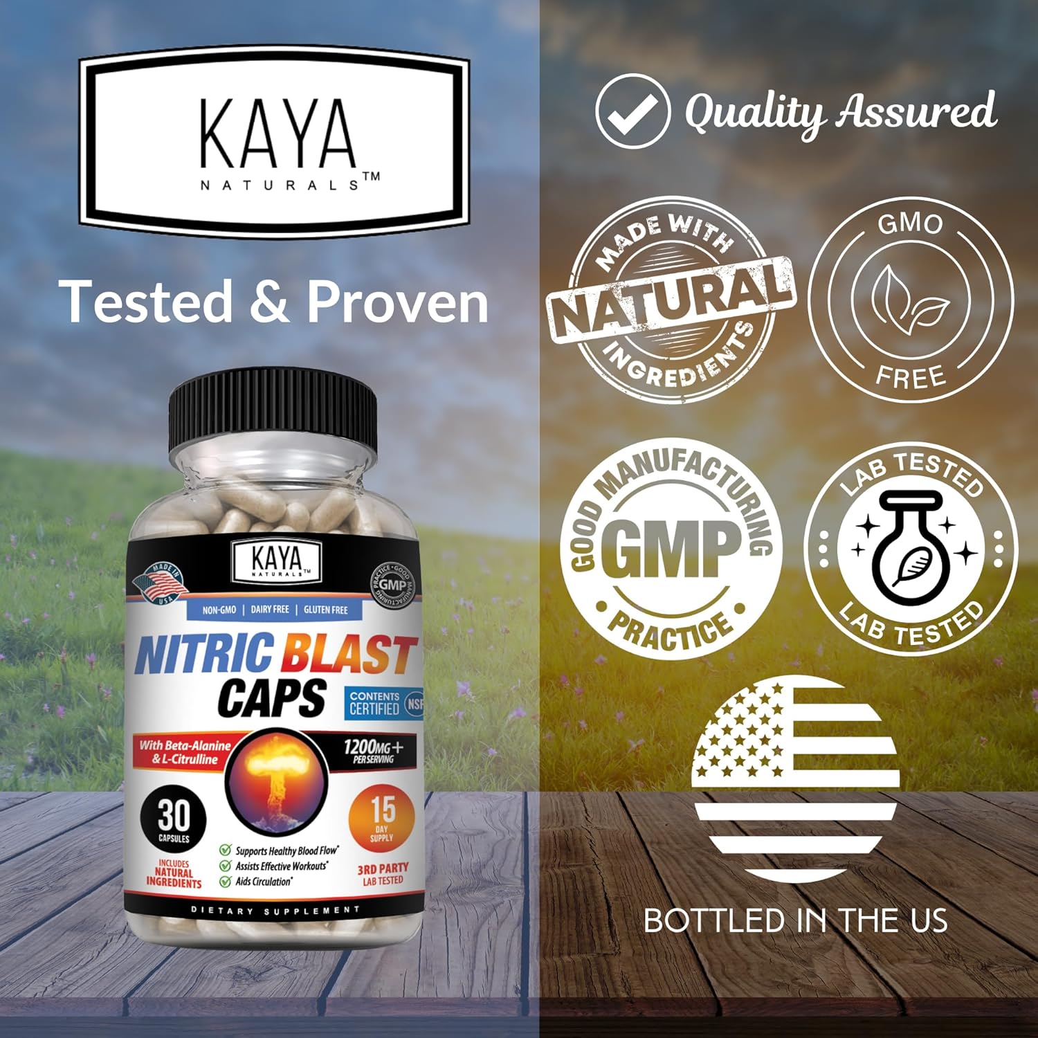 Kaya Naturals Nitric Blast Herbal Supplement - Boost Energy and Performance Naturally with Pre-Workout Formula - 30 Count Pack