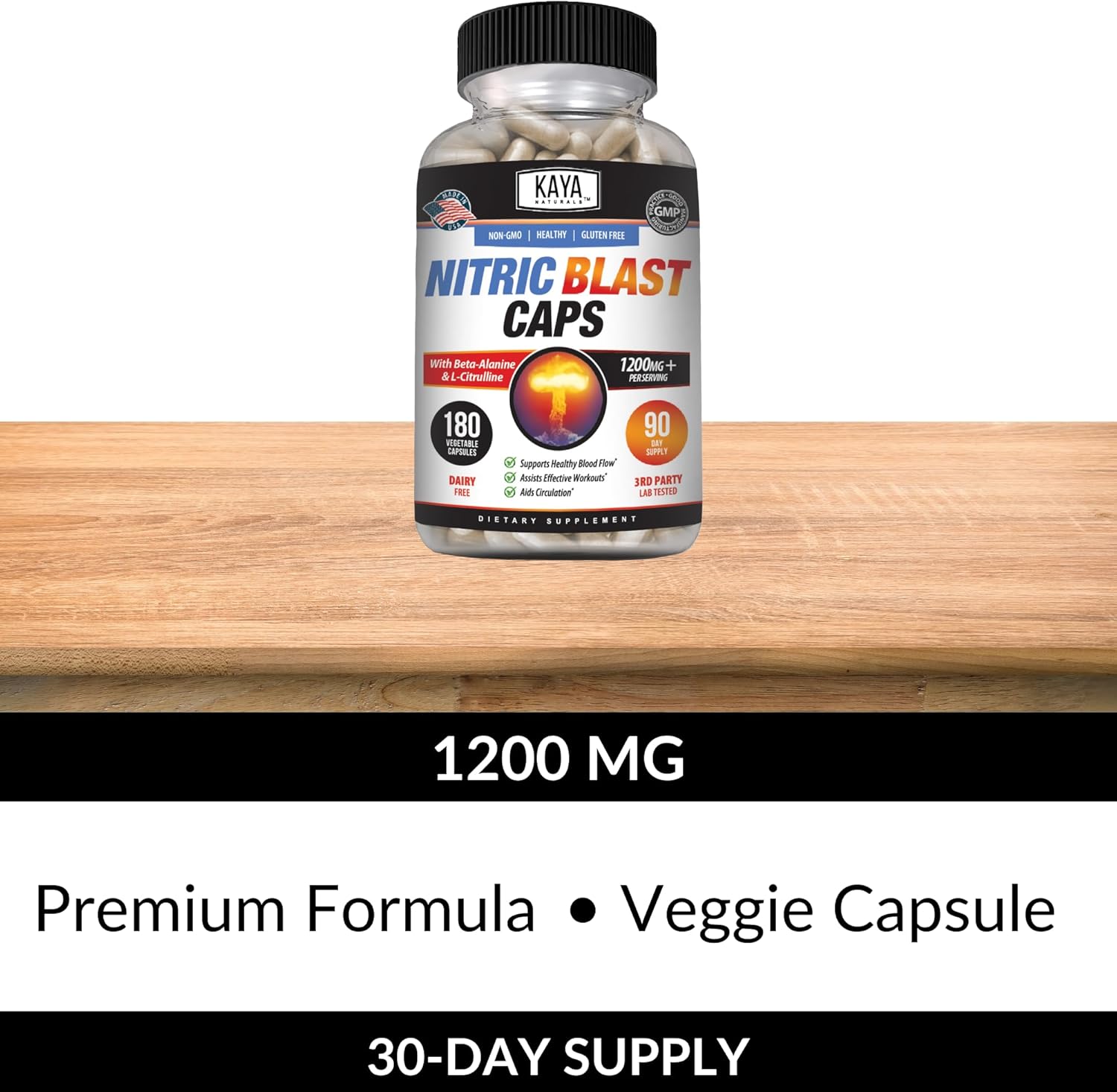 Kaya Naturals Nitric Blast Herbal Supplement - Boost Energy, Improve Performance, 180 Capsules