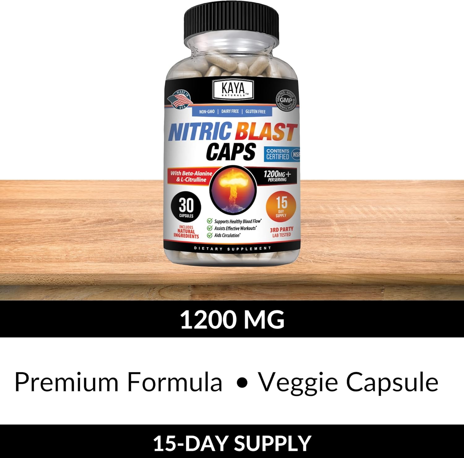 Kaya Naturals Nitric Blast Herbal Supplement - Boost Energy and Performance Naturally with Pre-Workout Formula - 30 Count Pack