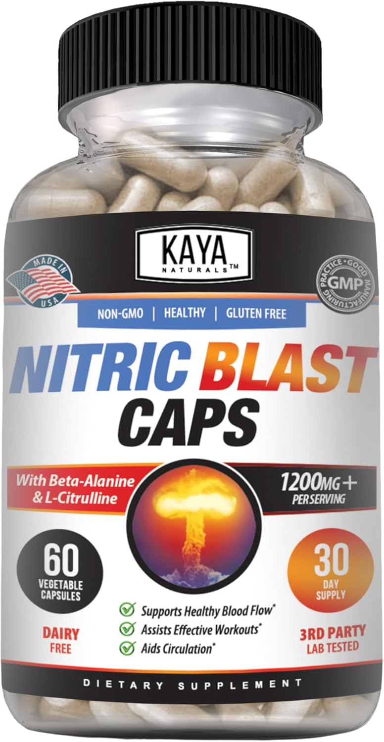 Kaya Naturals Nitric Blast Herbal Supplement for Maximum Health Benefits - Pre-Workout Energy Boost - 60 Count Pack