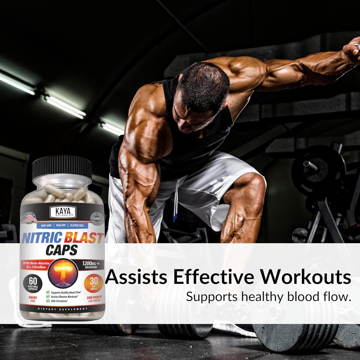 Kaya Naturals Nitric Blast Herbal Supplement for Maximum Health Benefits - Pre-Workout Energy Boost - 60 Count Pack