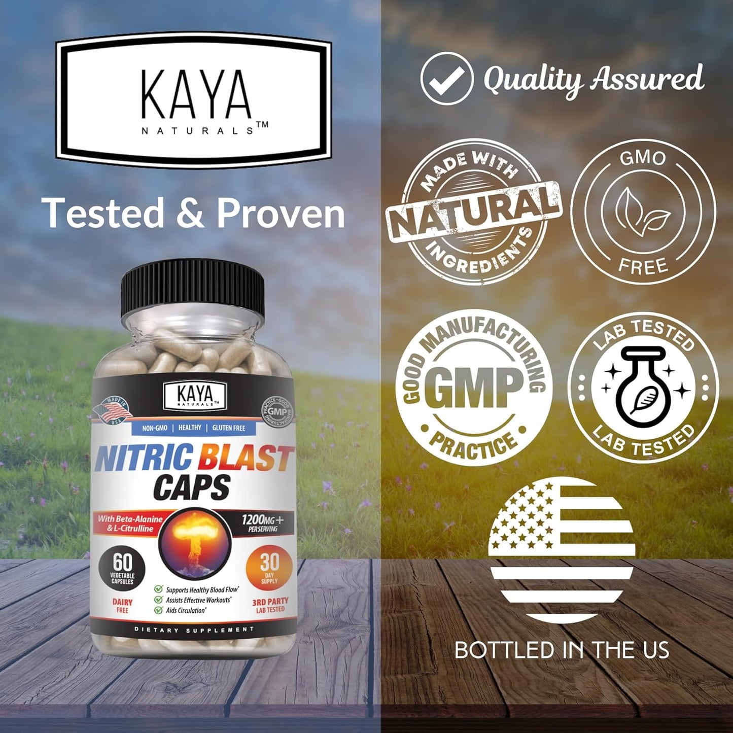 Kaya Naturals Nitric Blast Herbal Supplement for Maximum Health Benefits - Pre-Workout Energy Boost - 60 Count Pack