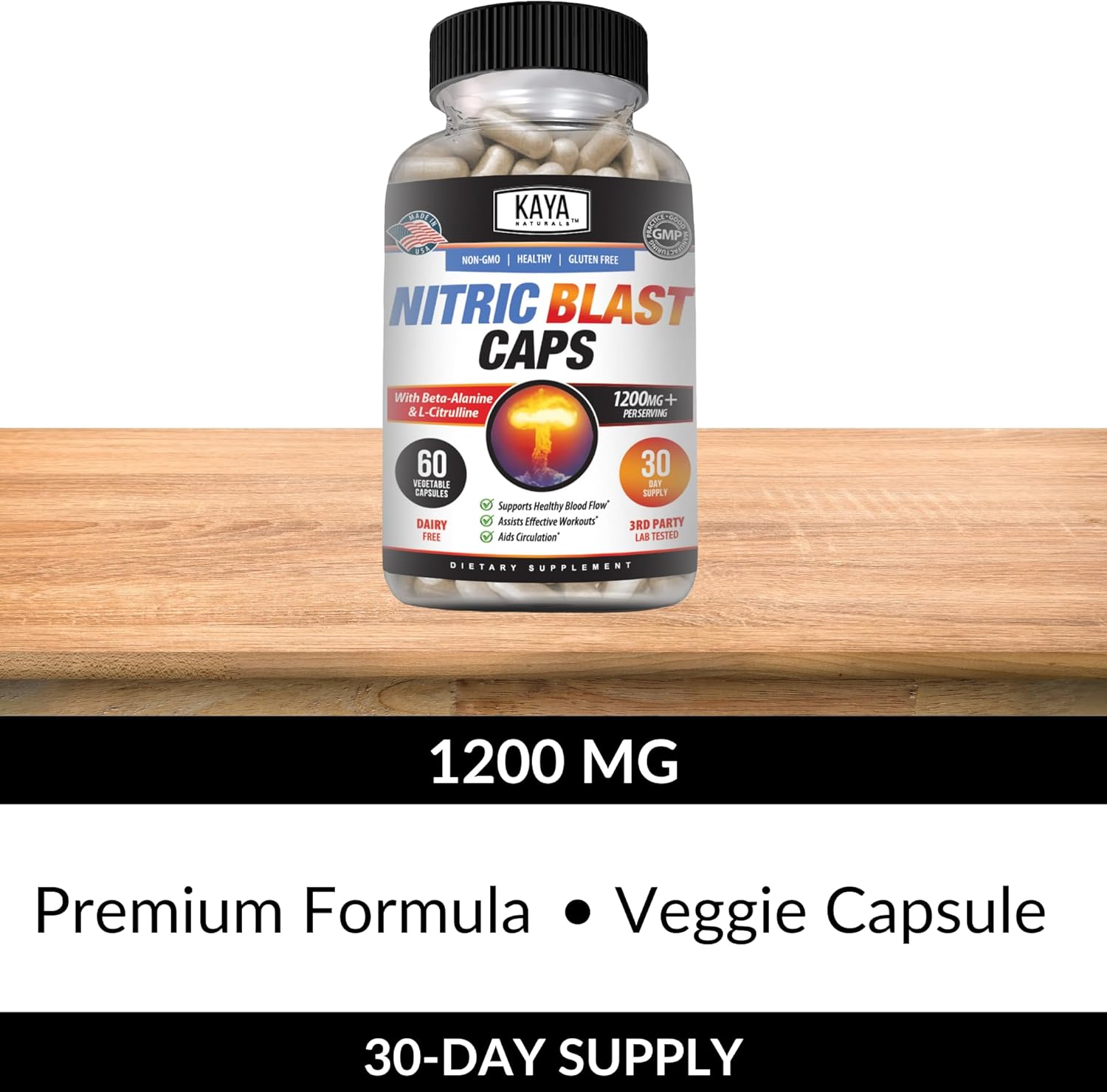 Kaya Naturals Nitric Blast Herbal Supplement for Maximum Health Benefits - Pre-Workout Energy Boost - 60 Count Pack