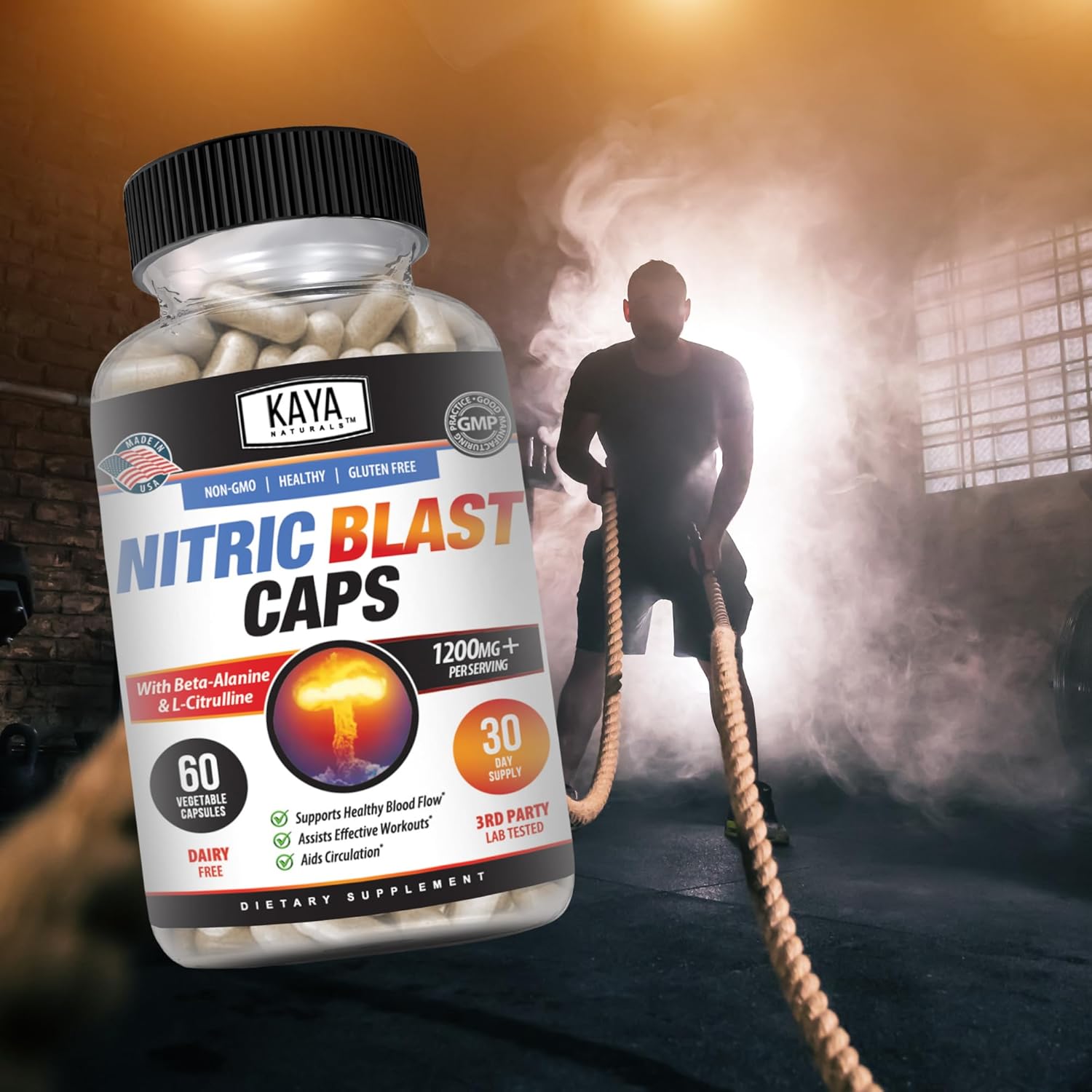 Kaya Naturals Nitric Blast Herbal Supplement for Maximum Health Benefits - Pre-Workout Energy Boost - 60 Count Pack