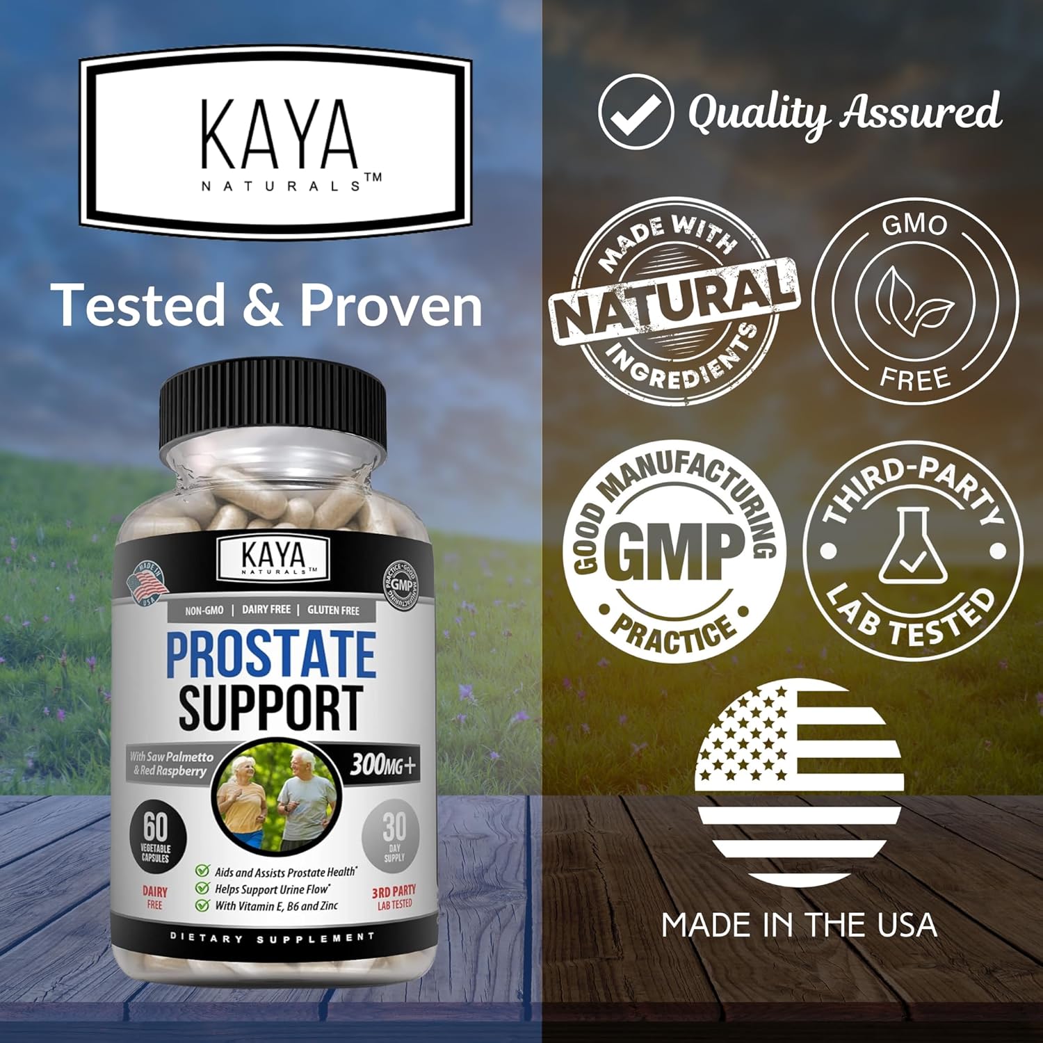 Kaya Naturals Prostate Support Capsules - Saw Palmetto Supplement for Hair Growth, Sleep, & Bladder Health - 60 Caps