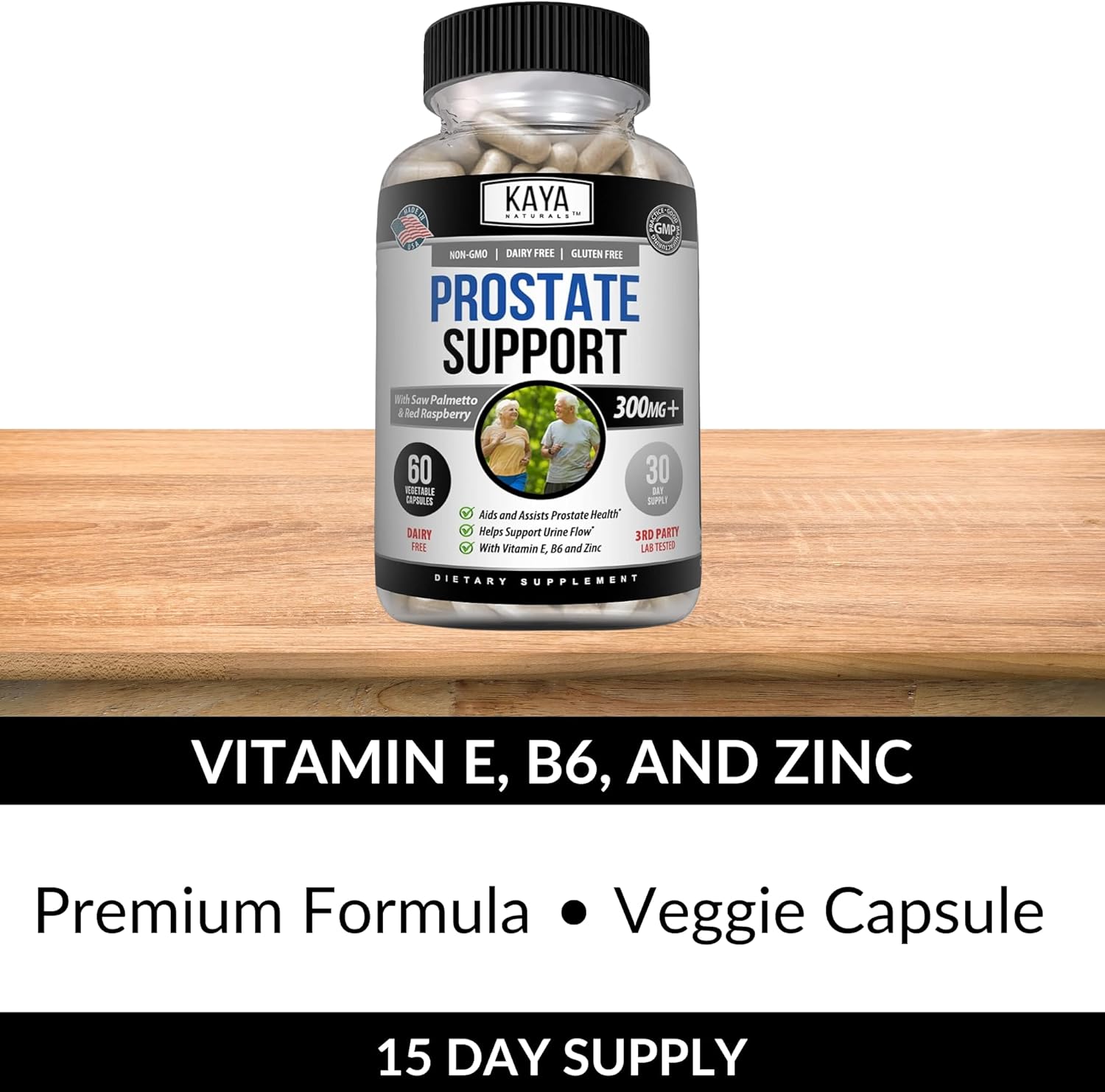 Kaya Naturals Prostate Support Capsules - Saw Palmetto Supplement for Hair Growth, Sleep, & Bladder Health - 60 Caps