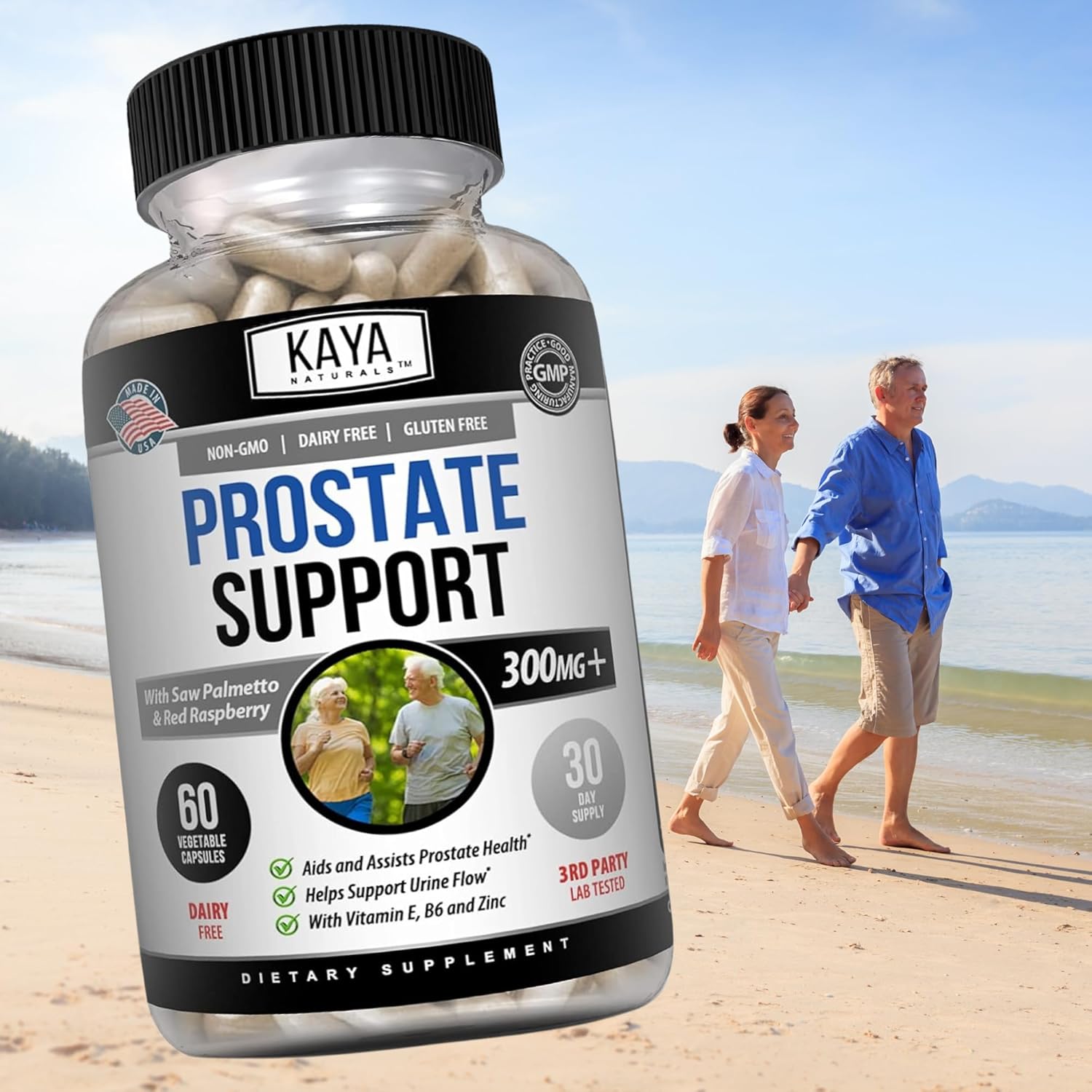 Kaya Naturals Prostate Support Capsules - Saw Palmetto Supplement for Hair Growth, Sleep, & Bladder Health - 60 Caps