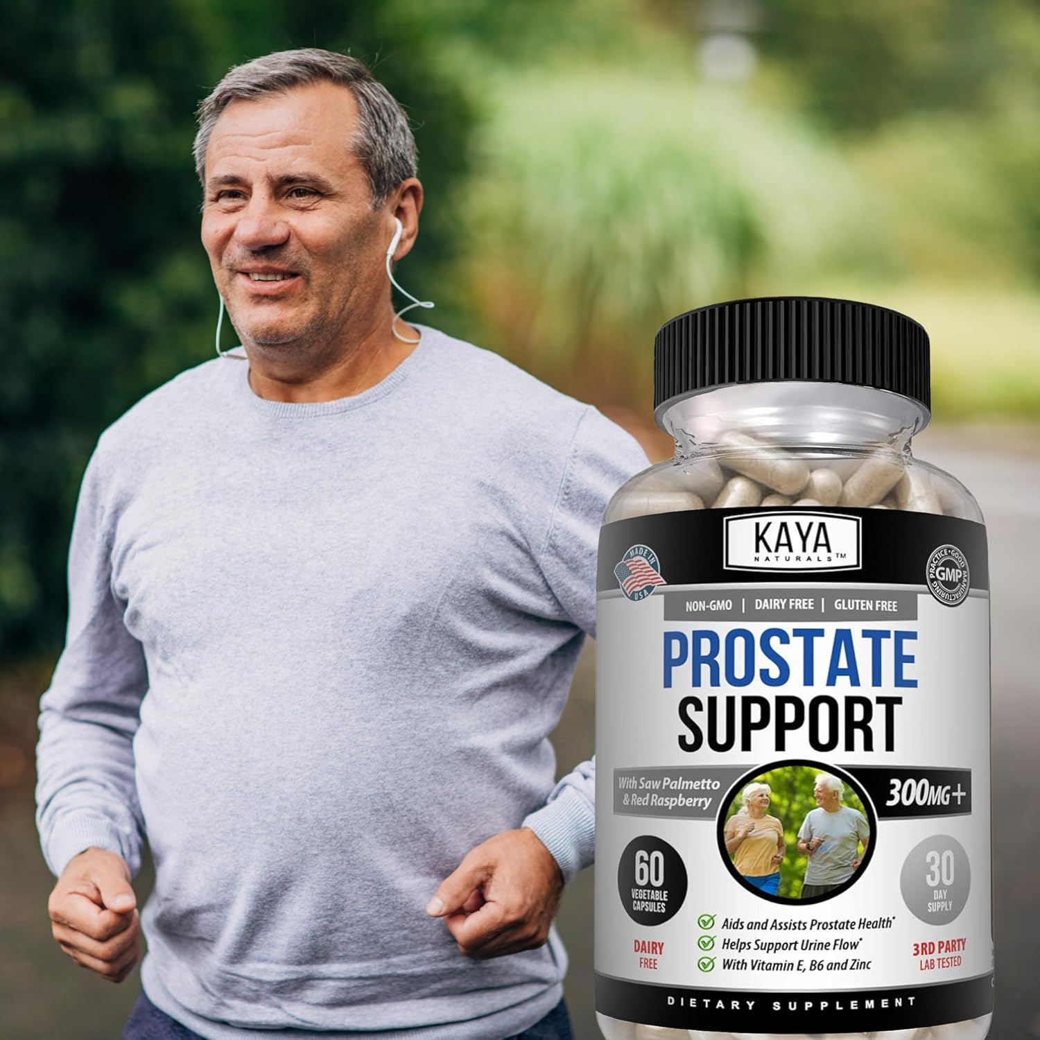 Kaya Naturals Prostate Support Capsules - Saw Palmetto Supplement for Hair Growth, Sleep, & Bladder Health - 60 Caps