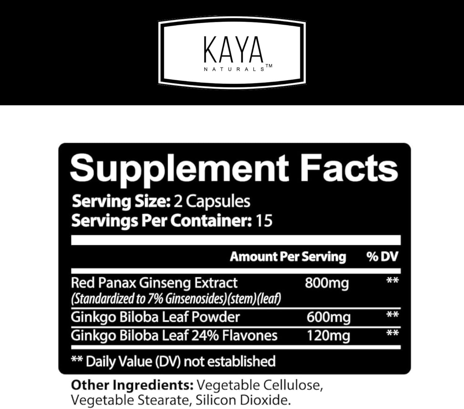 Kaya Naturals Red Panax Ginseng and Ginkgo Biloba Capsules for Cognitive Support and Memory - 30 Count