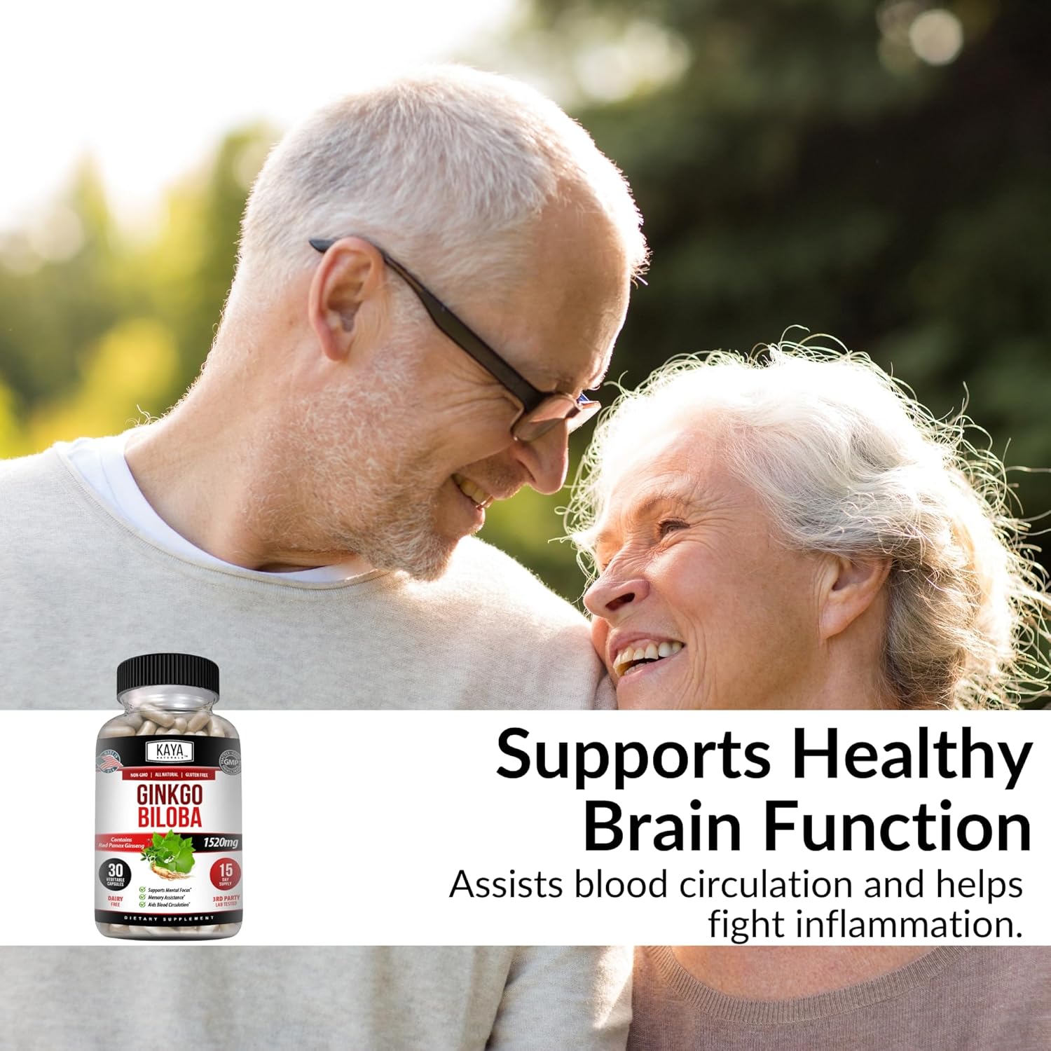 Kaya Naturals Red Panax Ginseng and Ginkgo Biloba Capsules for Cognitive Support and Memory - 30 Count