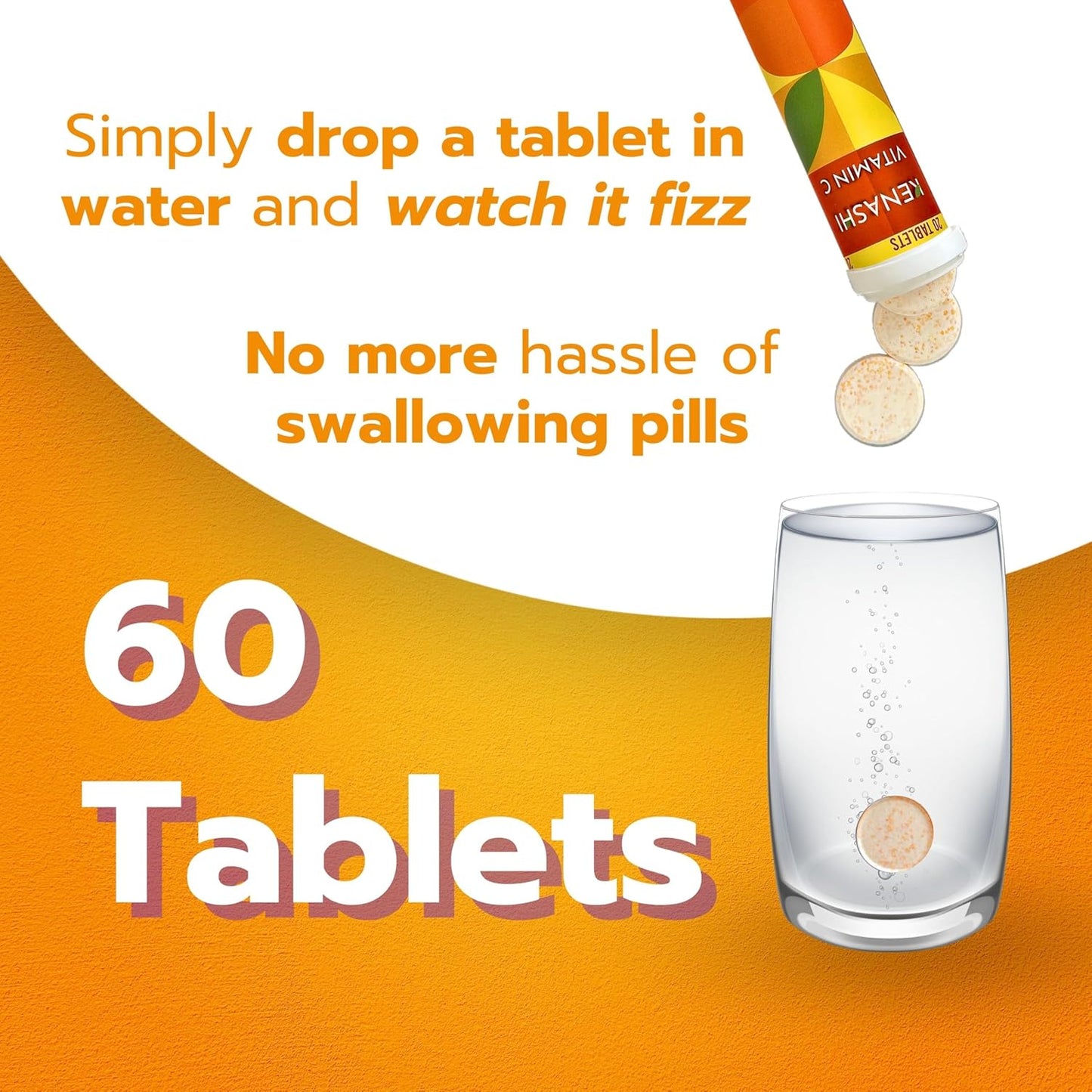 Kenashi Vitamin C Effervescent Tablets 1000mg with Minerals and Antioxidants - 180 Tablets in 3 Pack