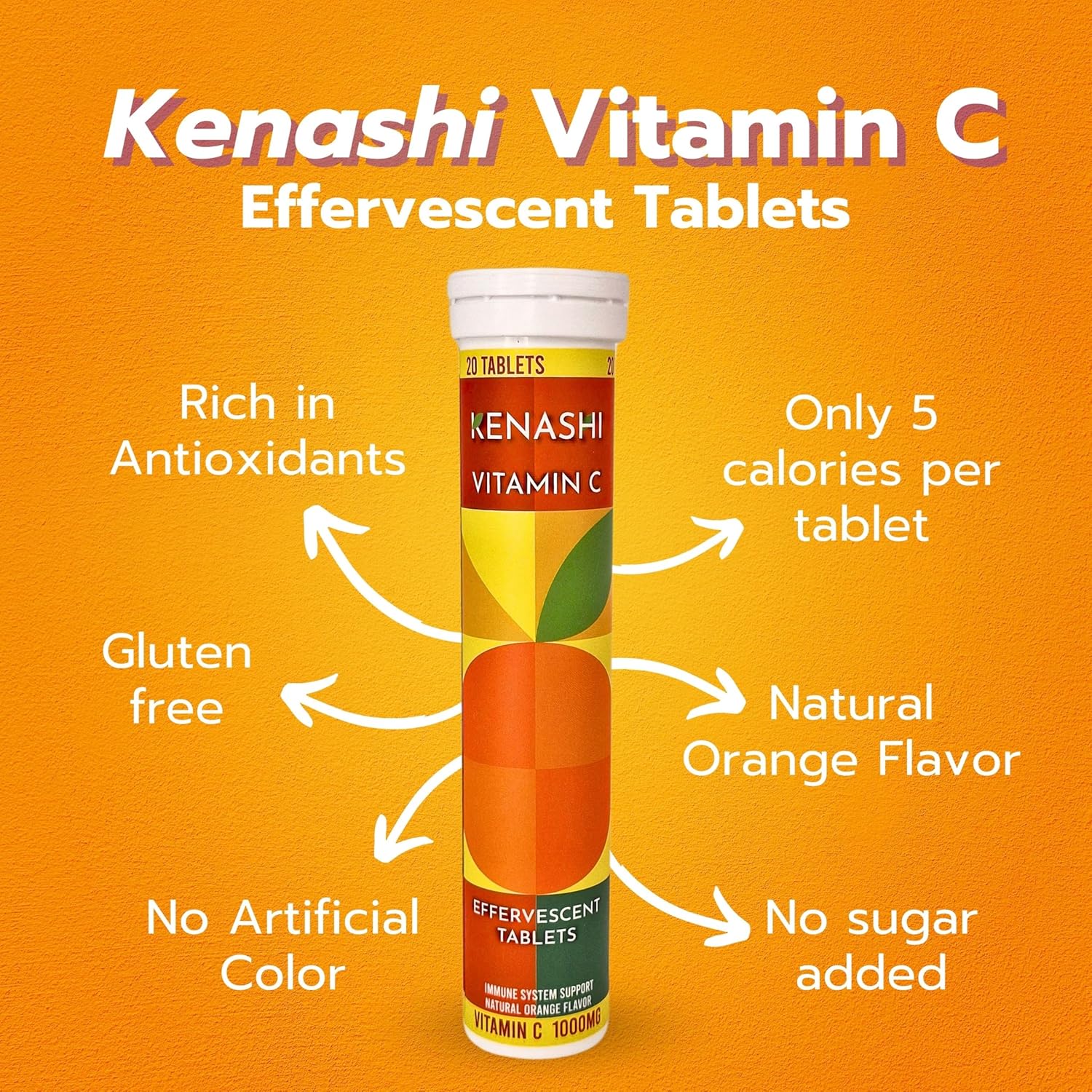 Kenashi Vitamin C Effervescent Tablets 1000mg with Minerals and Antioxidants - 180 Tablets in 3 Pack