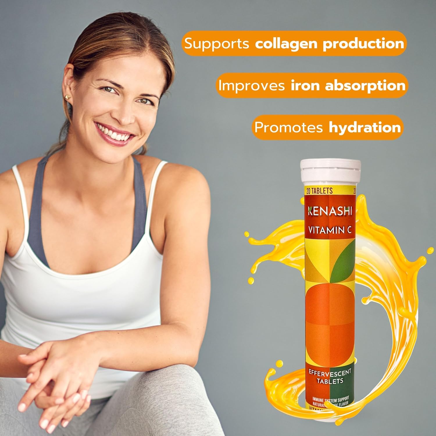 Kenashi Vitamin C Effervescent Tablets 1000mg with Minerals and Antioxidants - 180 Tablets in 3 Pack