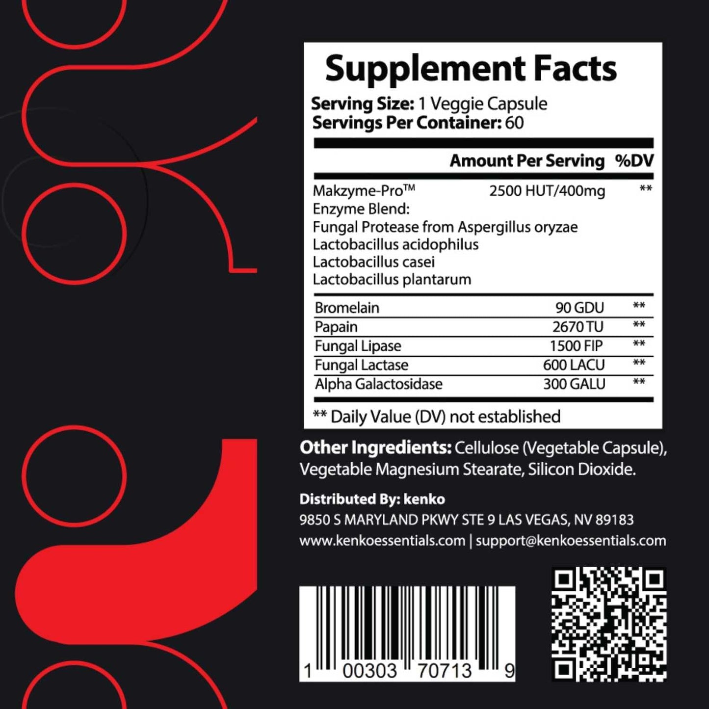 Kenko Essentials K-Digestive Enzymes Pro Supplement - 60 Capsules