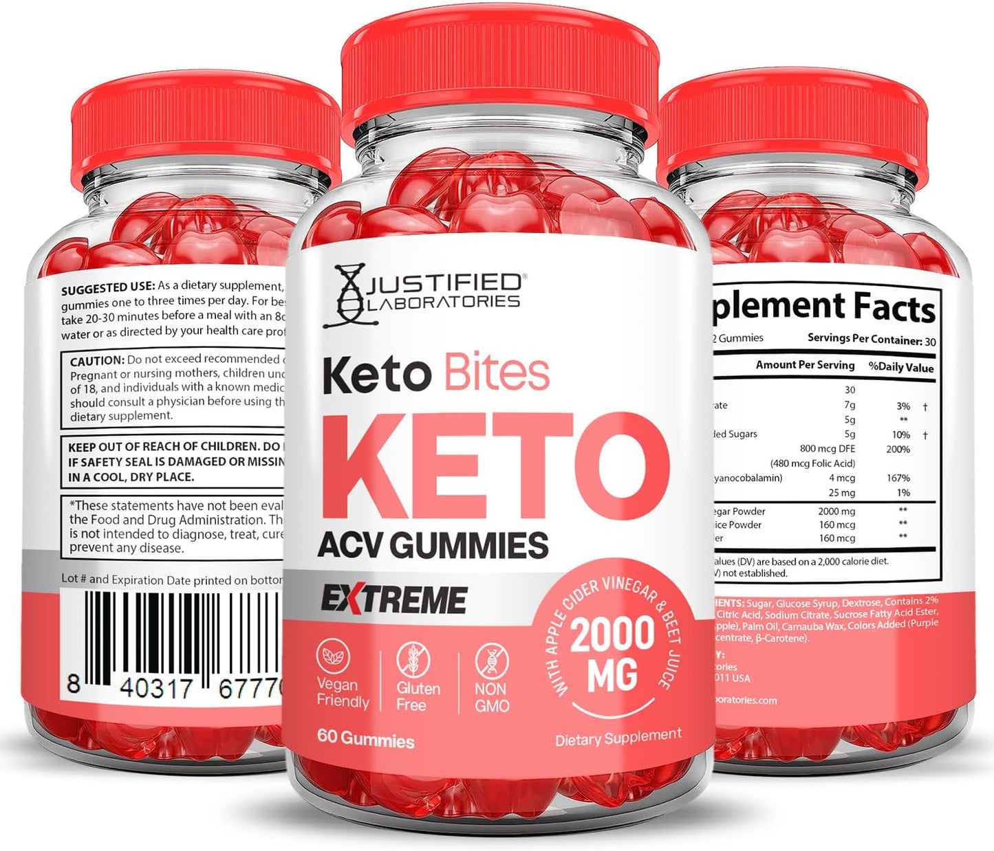 Keto ACV Gummies 5-Pack with Pomegranate & Beet Juice - 2000MG Extreme Strength Vegan Keto Bites - Non GMO - 300 Gummies