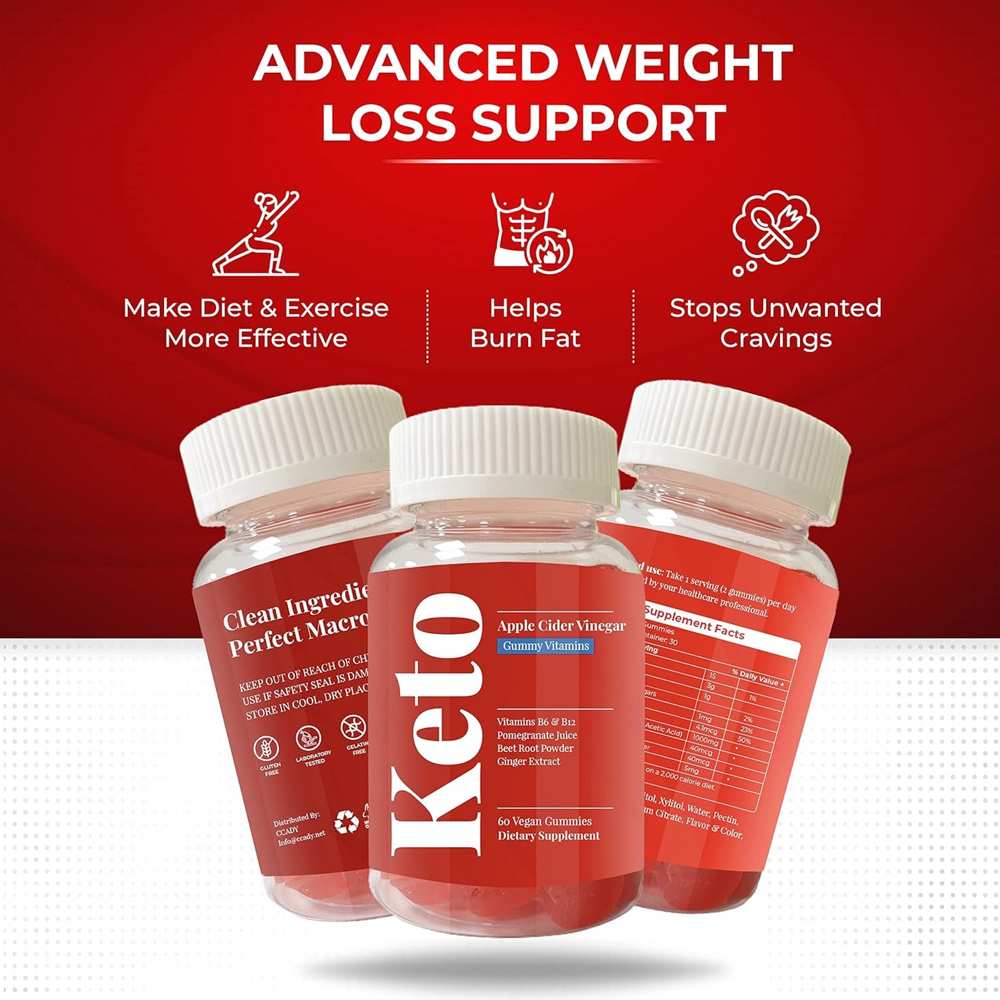 Keto Apple Cider Vinegar Gummies for Weight Loss & Digestion - Vegan, 60 Count - CCADY Brand