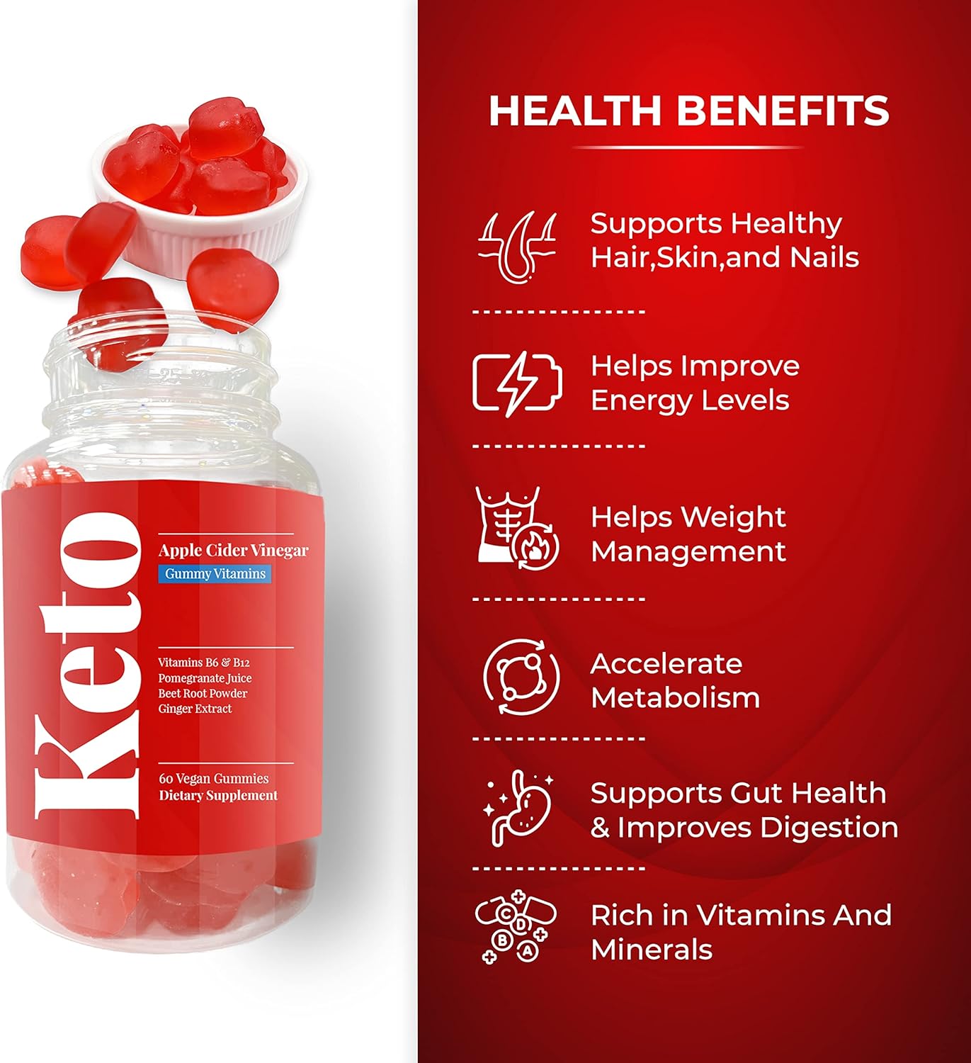 Keto Apple Cider Vinegar Gummies for Weight Loss & Digestion - Vegan, 60 Count - CCADY Brand