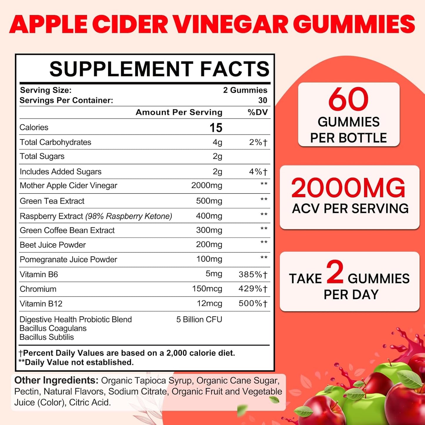 Keto Apple Cider Vinegar Gummies with Probiotics, B12 & B6 - Metabolism & Digestion Support - Vegan & Non-GMO - 8 Packs