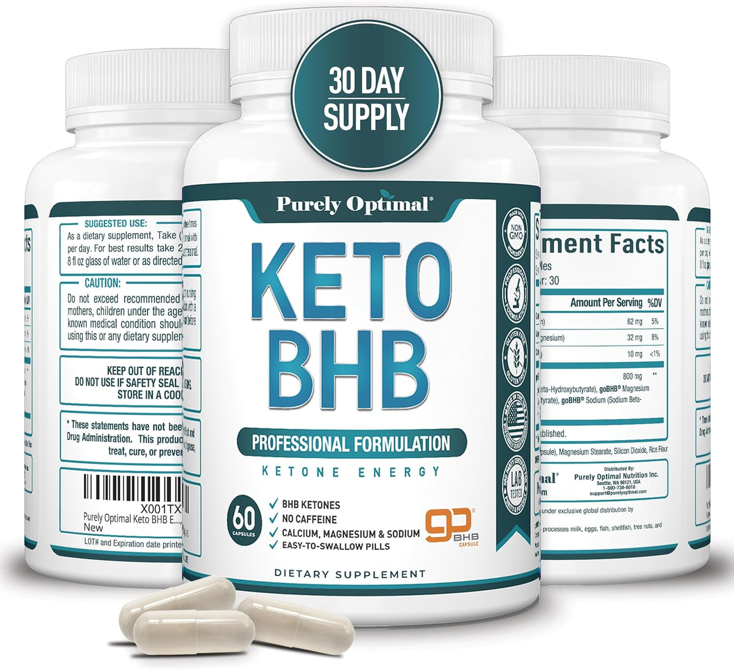 Keto BHB Exogenous Ketones Supplement for Energy, Focus, Metabolism - 60 Capsules for Men and Women in Ketosis