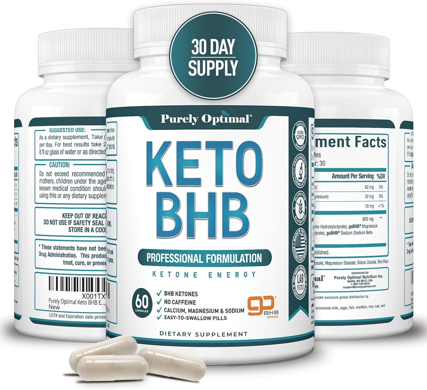 Keto BHB Exogenous Ketones Supplement for Energy, Focus, Metabolism - 60 Capsules for Men and Women in Ketosis