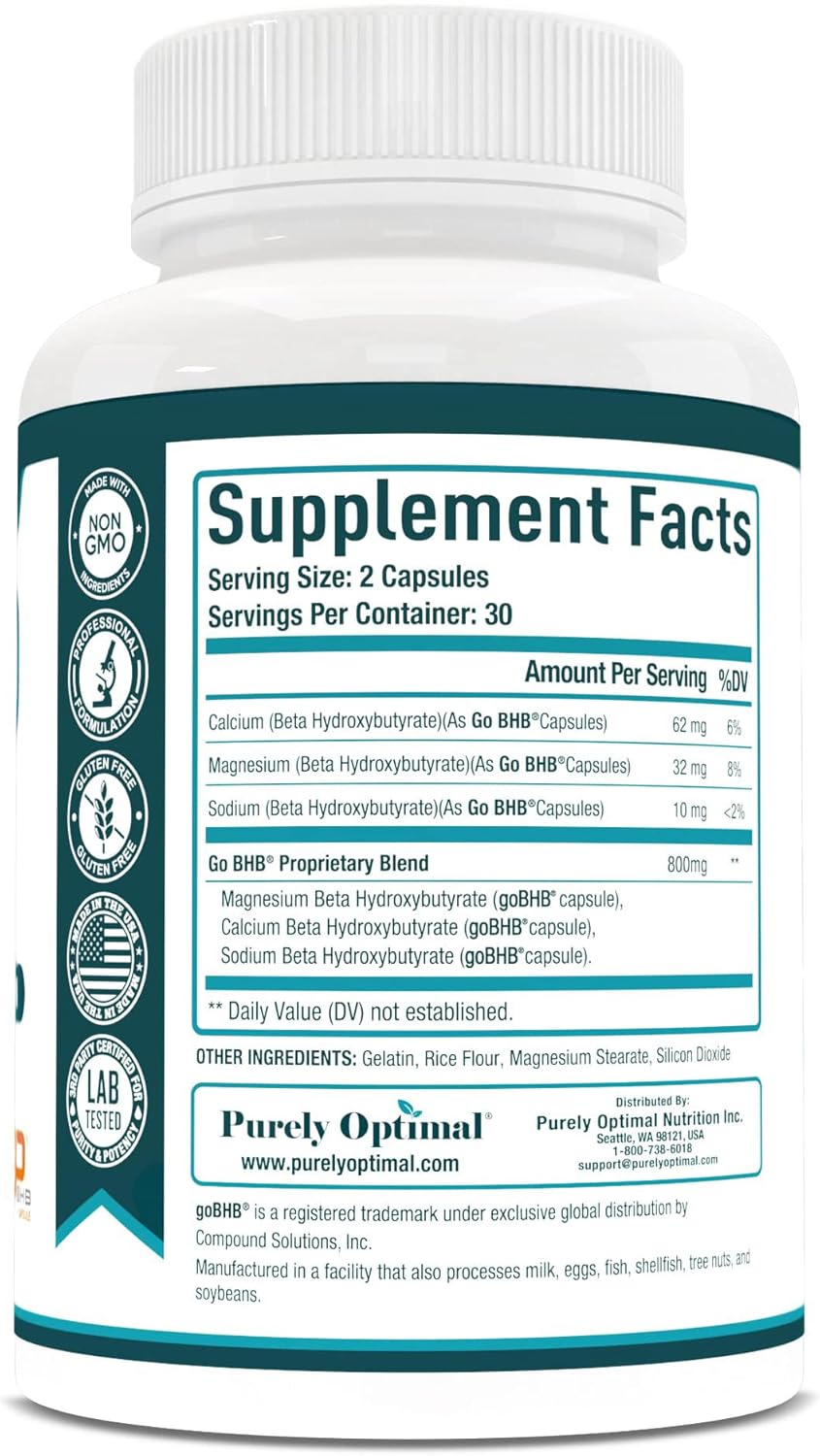 Keto BHB Exogenous Ketones Supplement for Energy, Focus, Metabolism - 60 Capsules for Men and Women in Ketosis