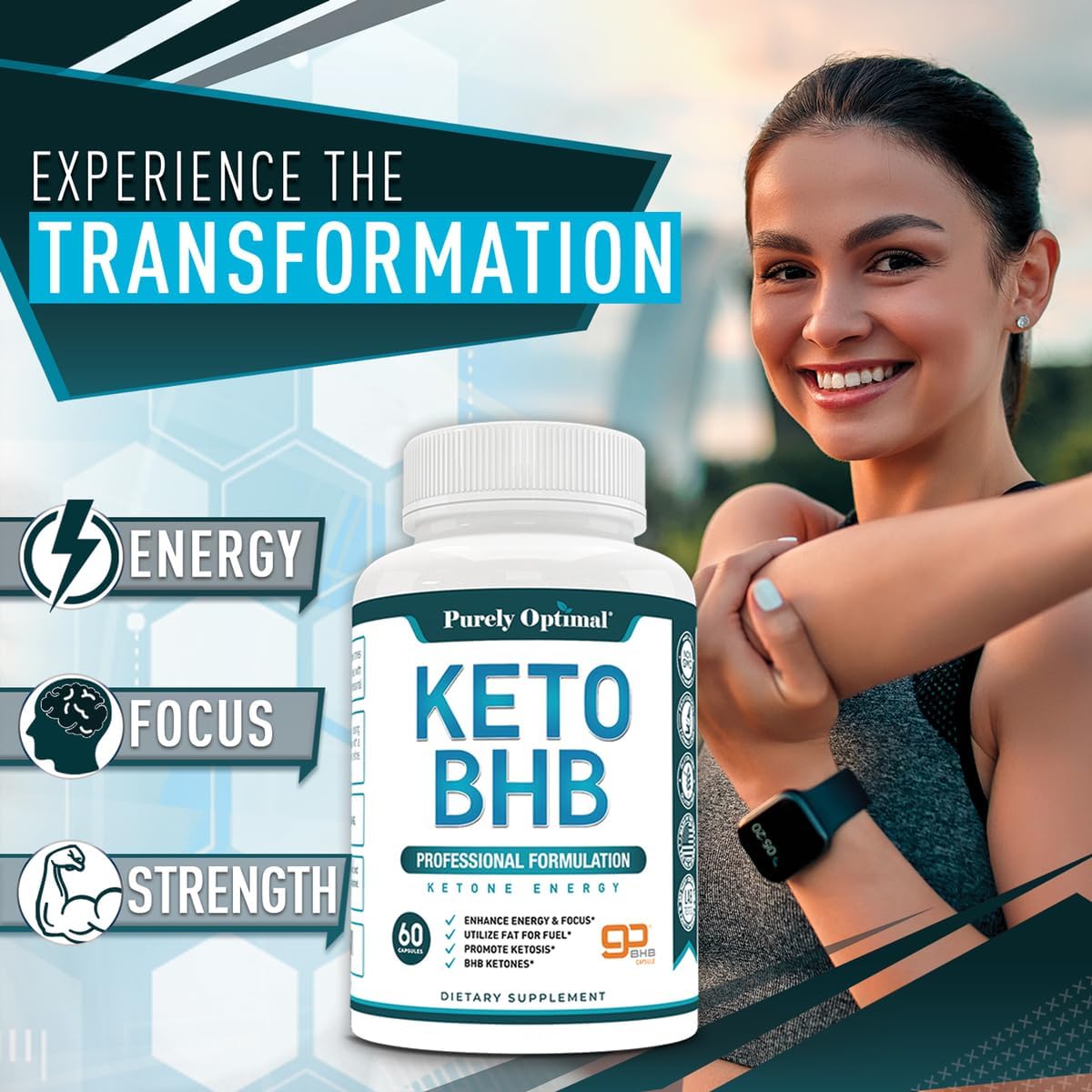 Keto BHB Exogenous Ketones Supplement for Energy, Focus, Metabolism - 60 Capsules for Men and Women in Ketosis