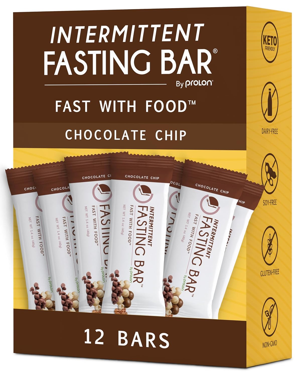 Keto Chocolate Chip Protein Bars for Intermittent Fasting | Prolon Fast Bars | Plant-Based, Dairy-Free, Gluten-Free | 12 Ct