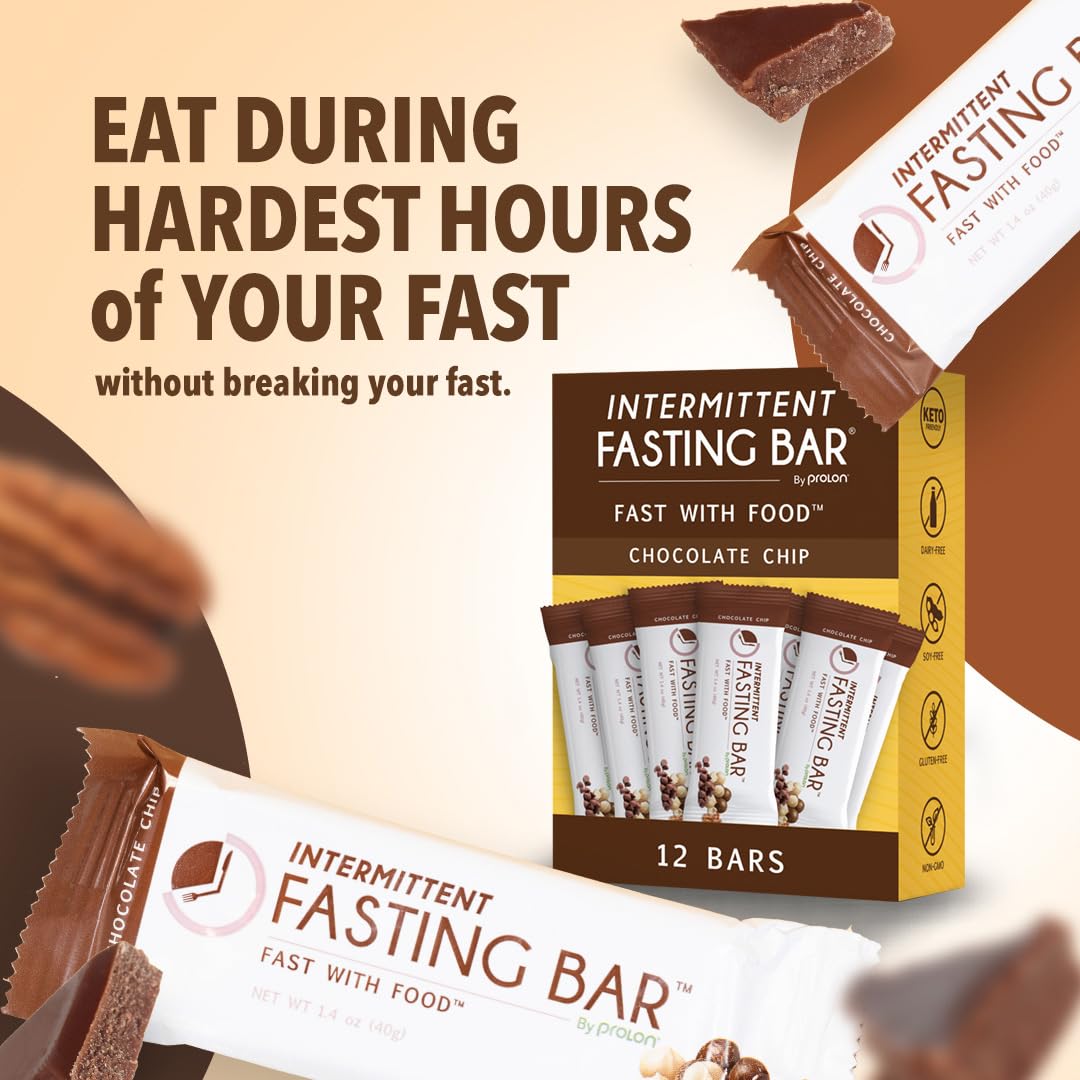Keto Chocolate Chip Protein Bars for Intermittent Fasting | Prolon Fast Bars | Plant-Based, Dairy-Free, Gluten-Free | 12 Ct