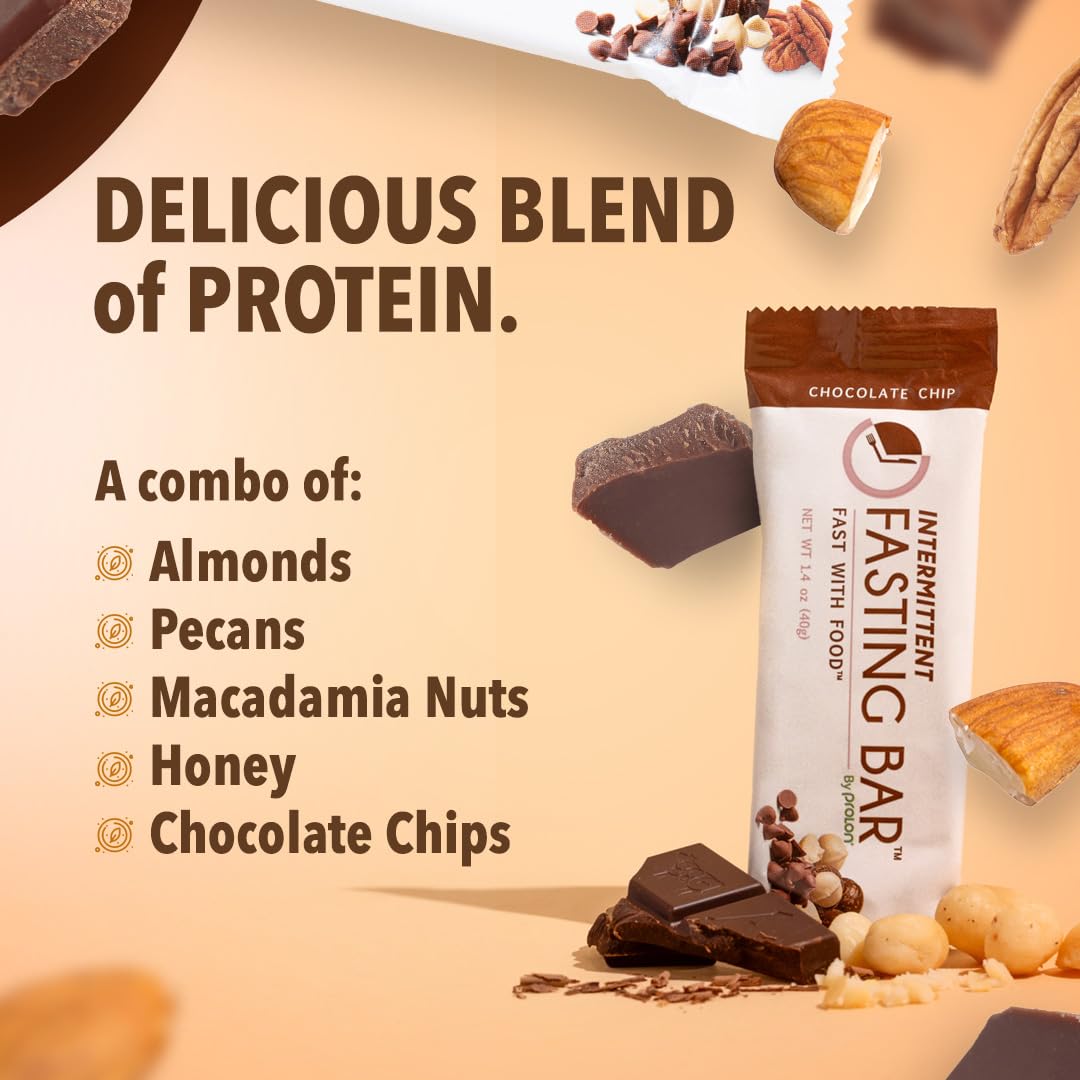 Keto Chocolate Chip Protein Bars for Intermittent Fasting | Prolon Fast Bars | Plant-Based, Dairy-Free, Gluten-Free | 12 Ct