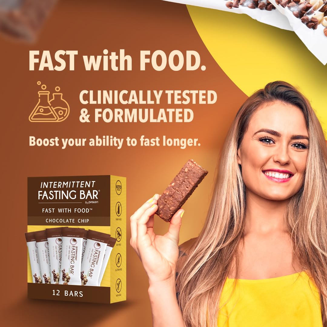 Keto Chocolate Chip Protein Bars for Intermittent Fasting | Prolon Fast Bars | Plant-Based, Dairy-Free, Gluten-Free | 12 Ct