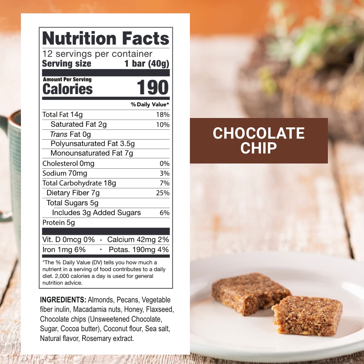 Keto Chocolate Chip Protein Bars for Intermittent Fasting | Prolon Fast Bars | Plant-Based, Dairy-Free, Gluten-Free | 12 Ct